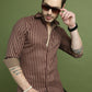 Men's Regular Fit Striped Casual Shirt ( RDSH 009Maroon )