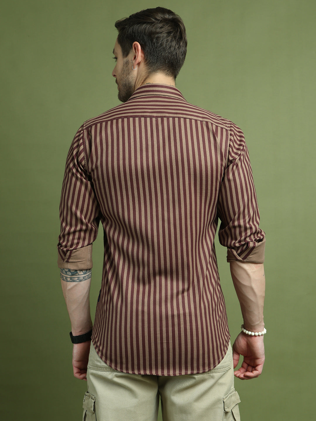 Men's Regular Fit Striped Casual Shirt ( RDSH 009Maroon )