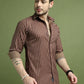 Men's Regular Fit Striped Casual Shirt ( RDSH 009Maroon )