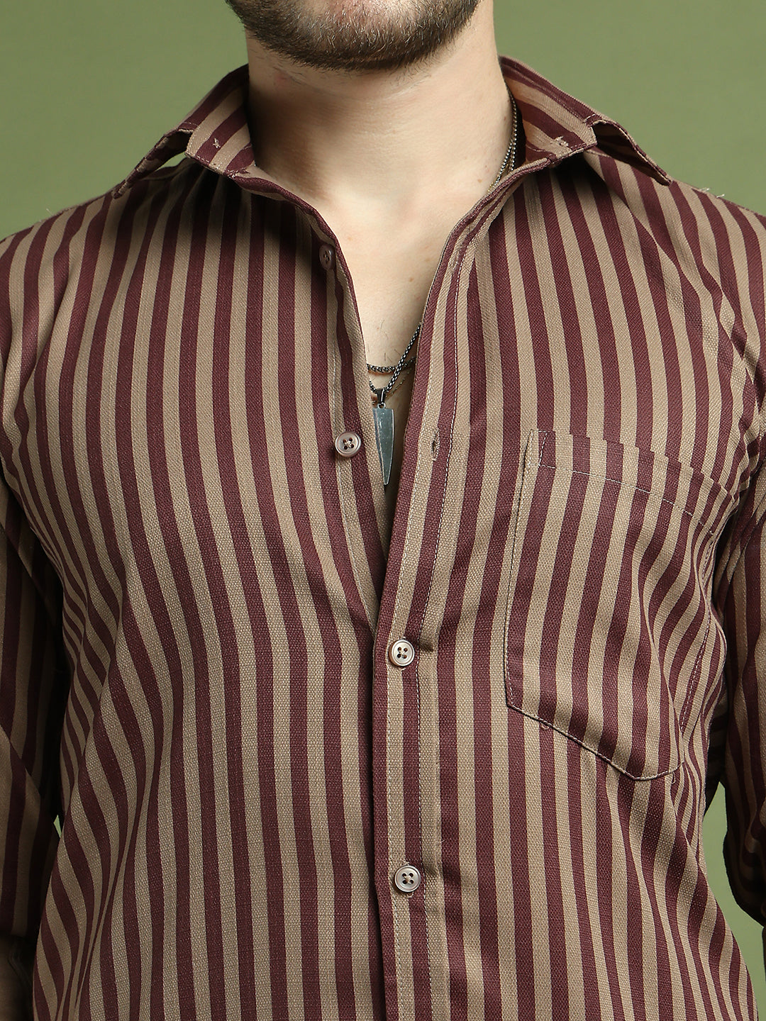 Men's Regular Fit Striped Casual Shirt ( RDSH 009Maroon )