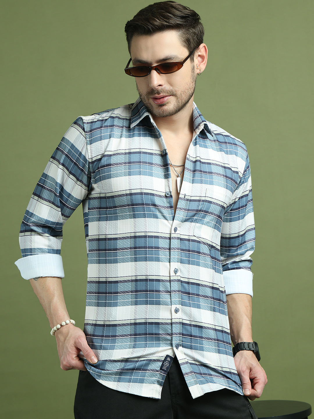 Classic Textured Pure Cotton Casual Shirt ( RDSH 011Blue )