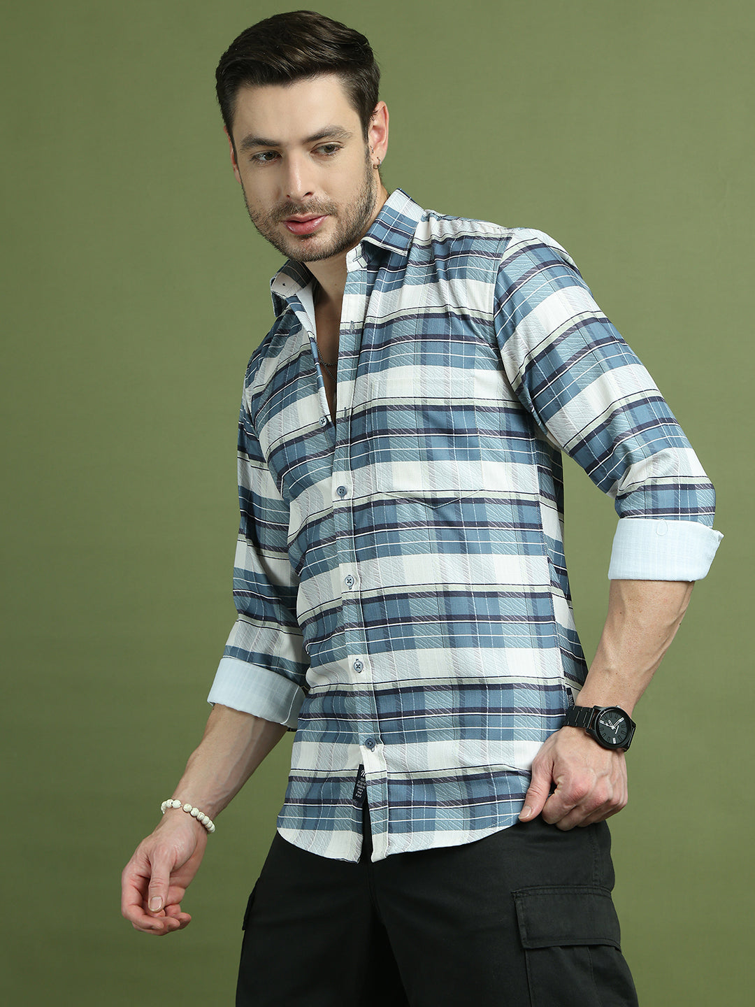 Classic Textured Pure Cotton Casual Shirt ( RDSH 011Blue )