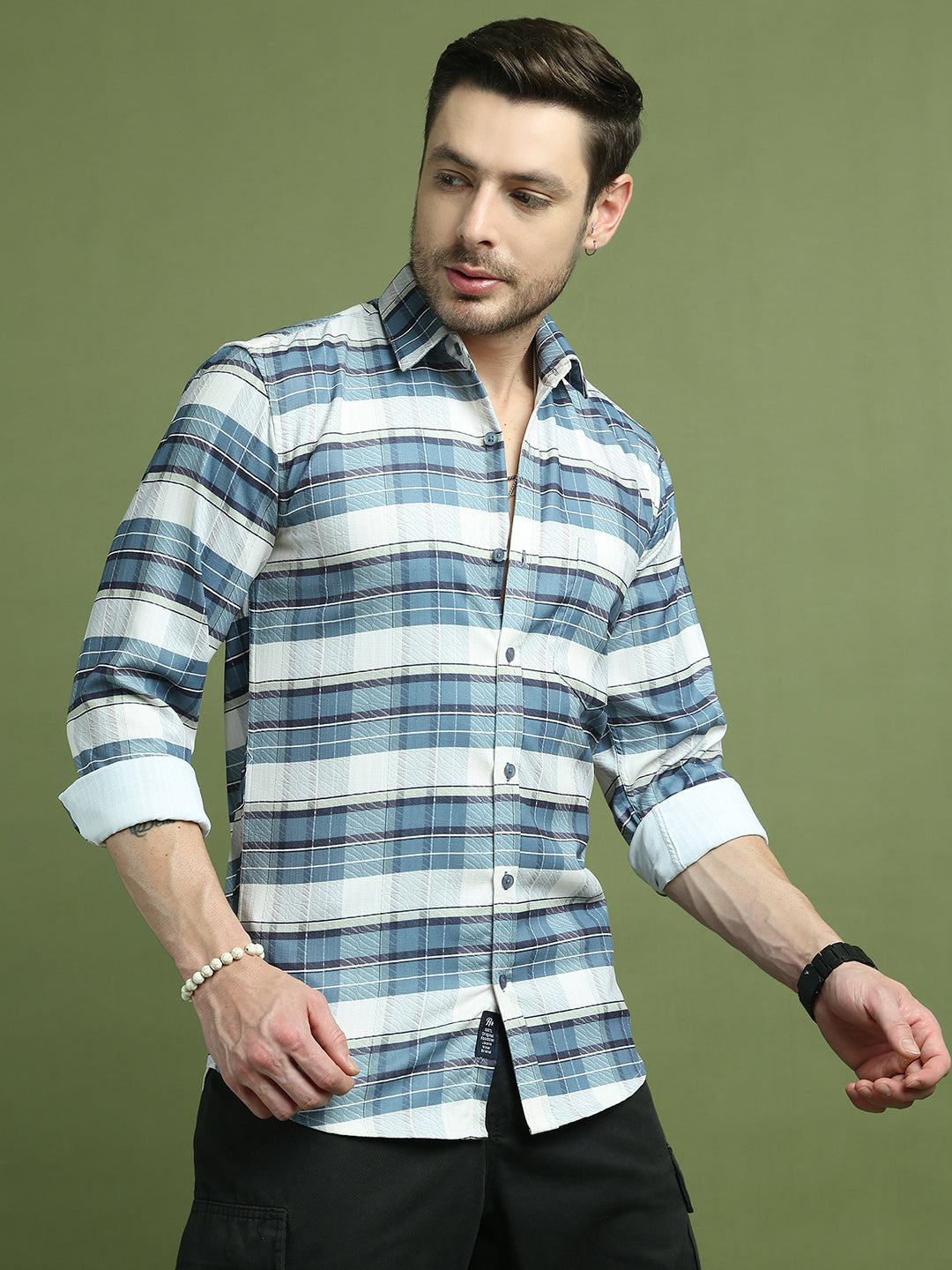 Classic Textured Pure Cotton Casual Shirt ( RDSH 011Blue )