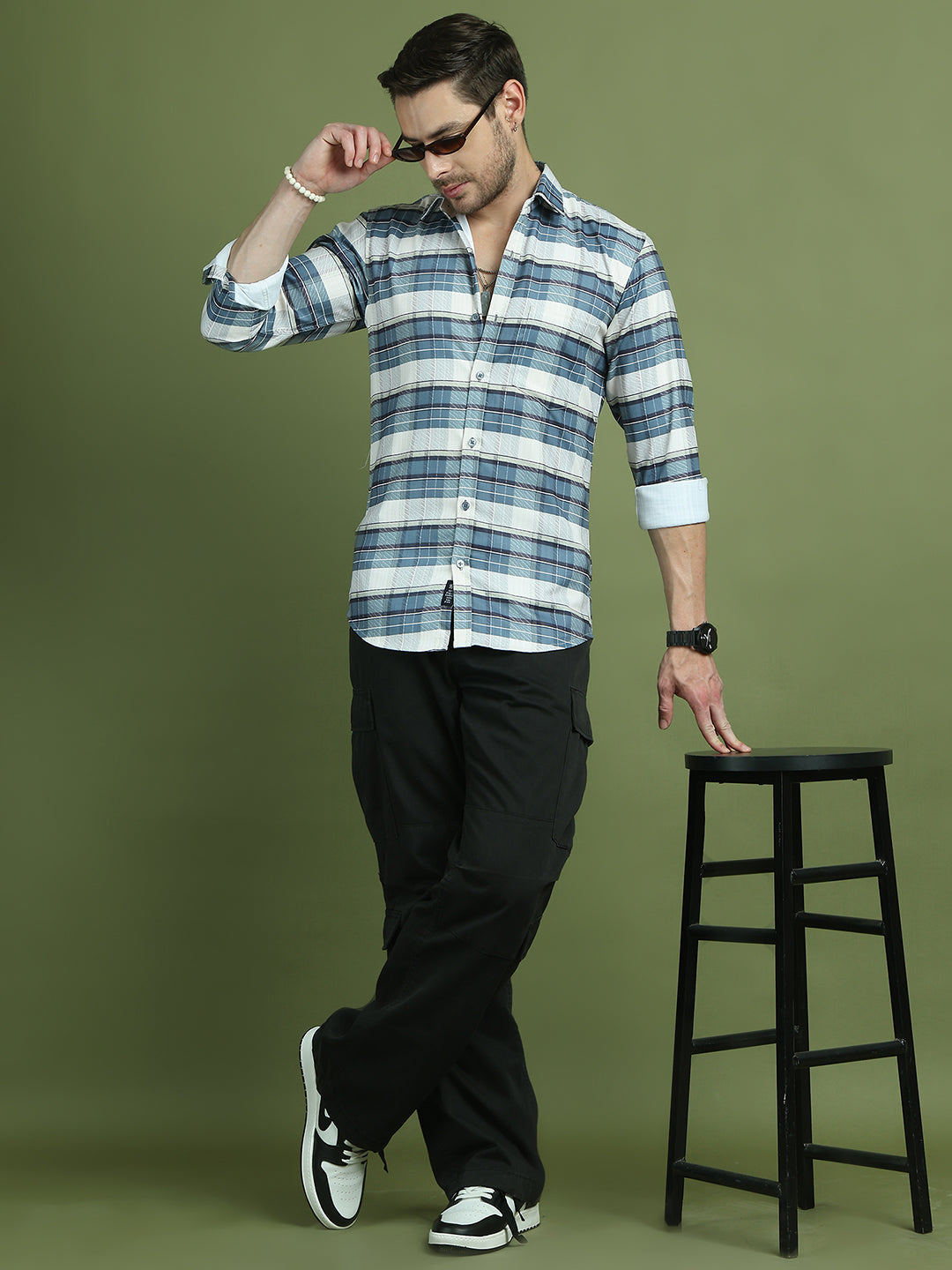 Classic Textured Pure Cotton Casual Shirt ( RDSH 011Blue )