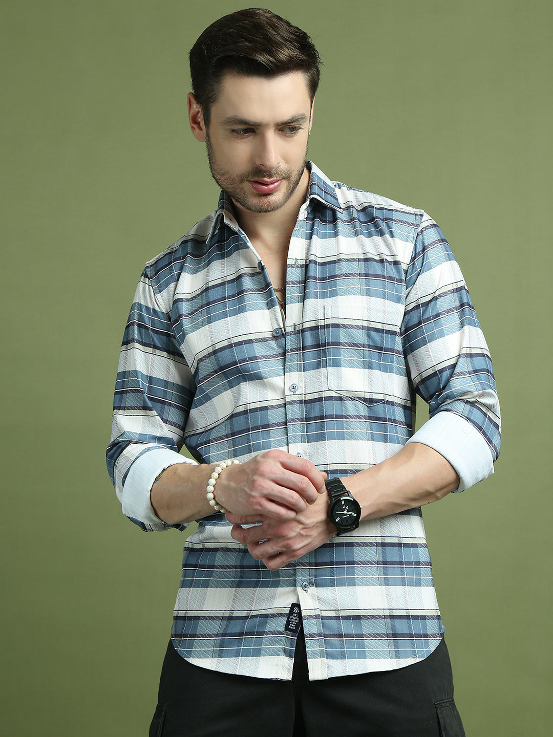Classic Textured Pure Cotton Casual Shirt ( RDSH 011Blue )