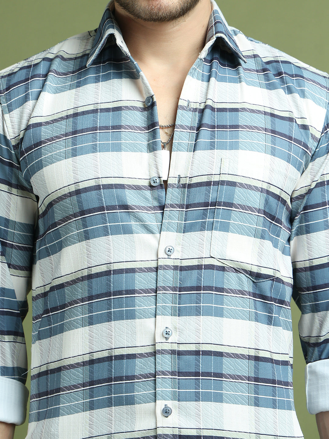 Classic Textured Pure Cotton Casual Shirt ( RDSH 011Blue )