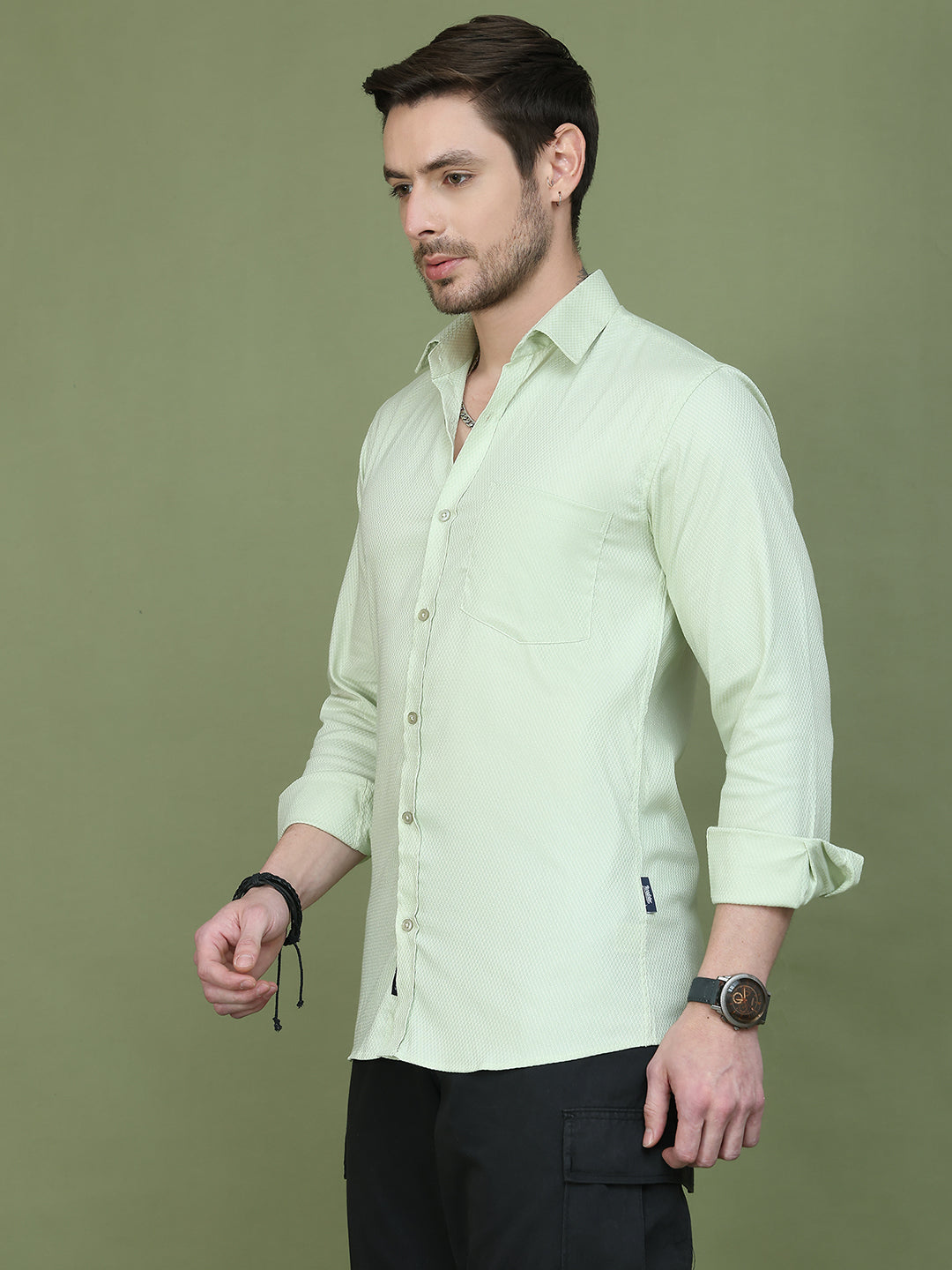 Woven Design Pista Green Casual Shirt for Men ( RDSH 013Pista )