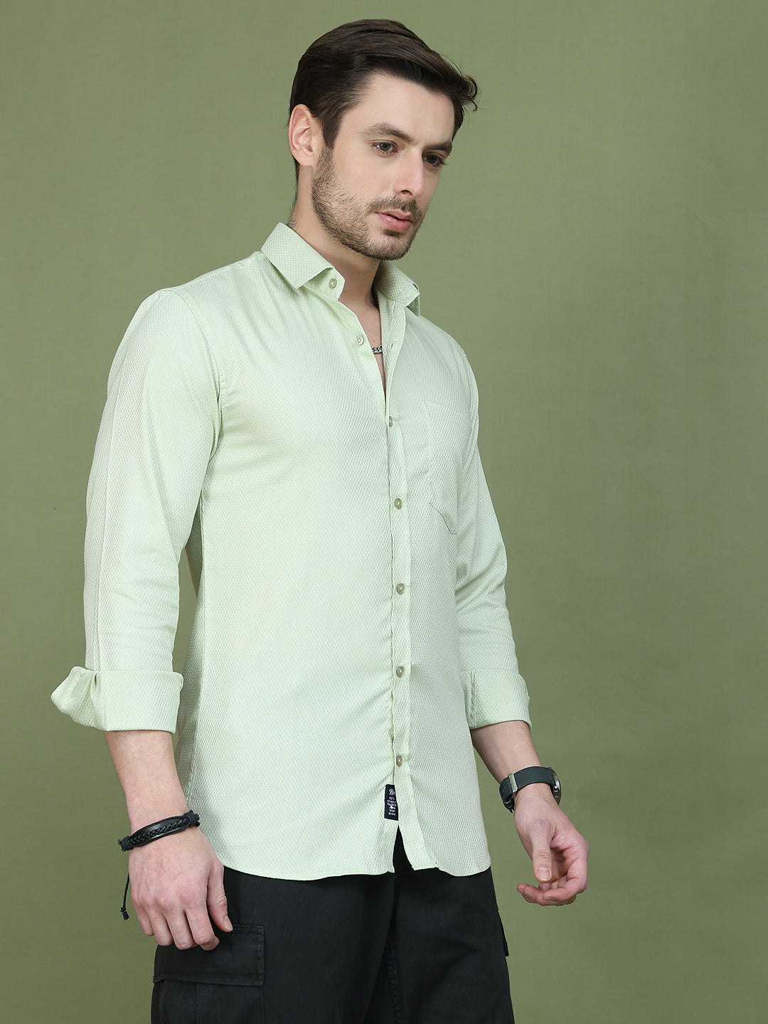 Woven Design Pista Green Casual Shirt for Men ( RDSH 013Pista )