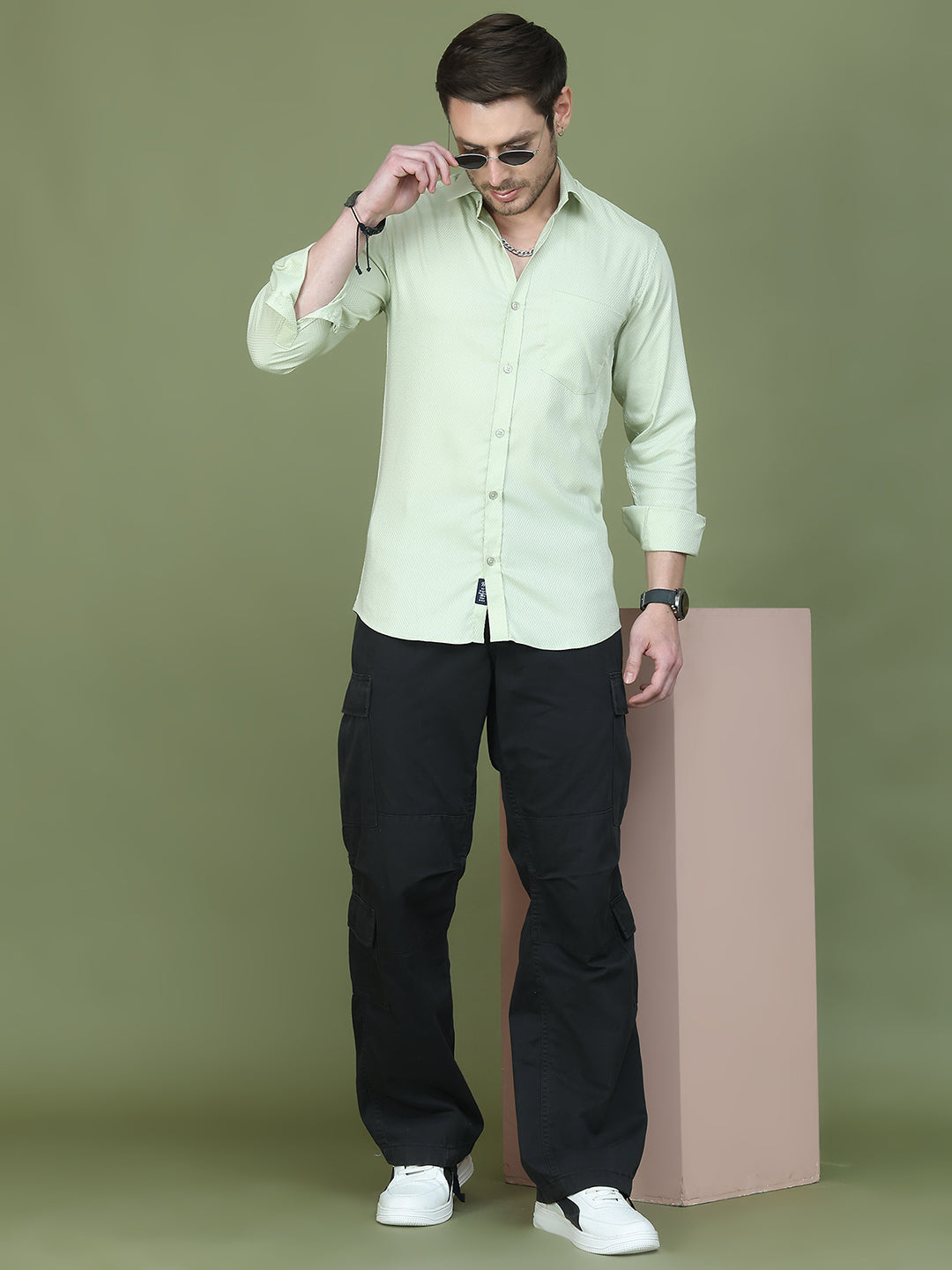 Woven Design Pista Green Casual Shirt for Men ( RDSH 013Pista )