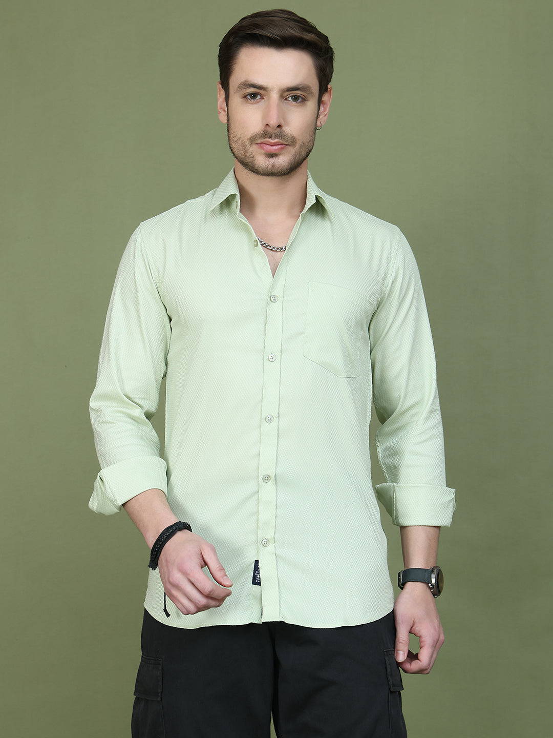 Woven Design Pista Green Casual Shirt for Men ( RDSH 013Pista )