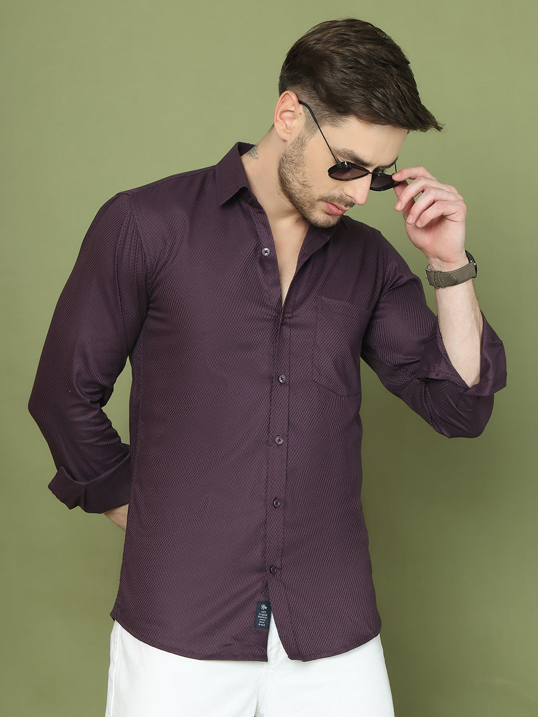 Woven Design Magenta Casual Shirt for Men ( RDSH 013Purple )