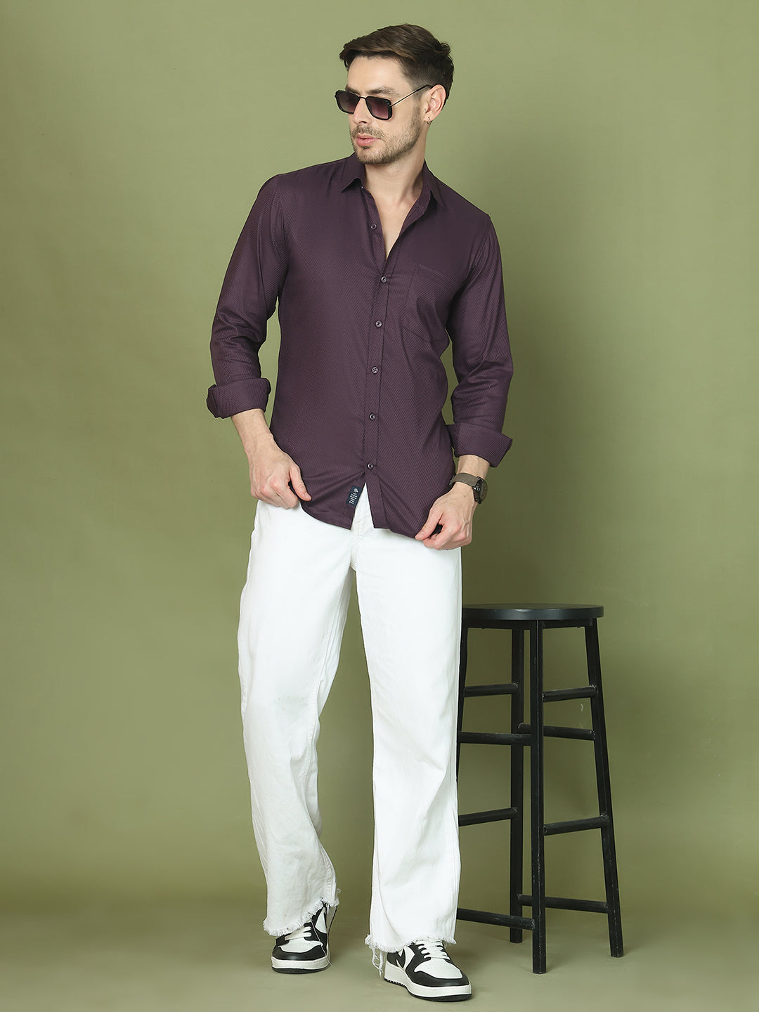Woven Design Magenta Casual Shirt for Men ( RDSH 013Purple )