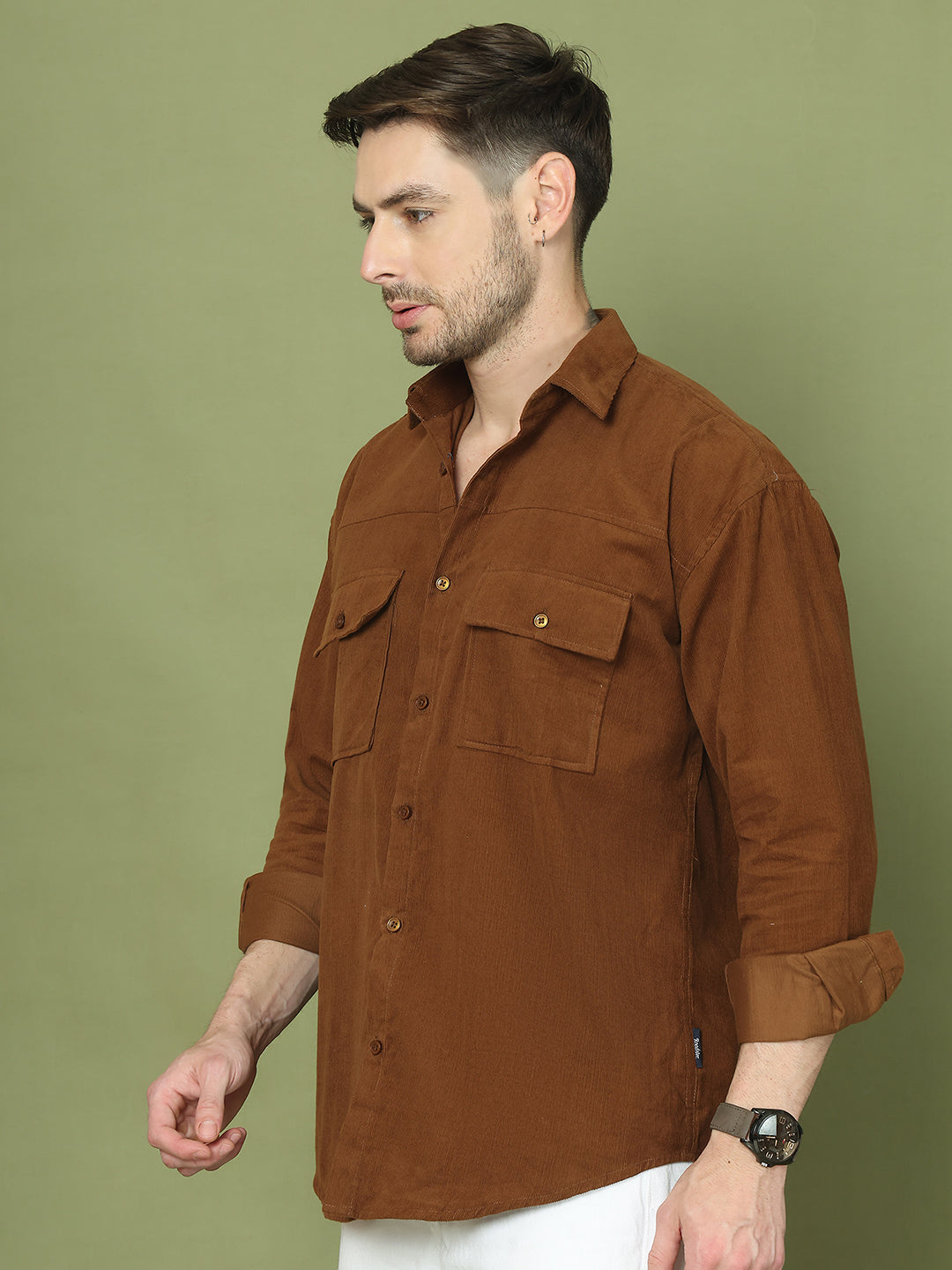 Classic Corduroy Shirt with Dual Pockets ( RDSH 014Brown )