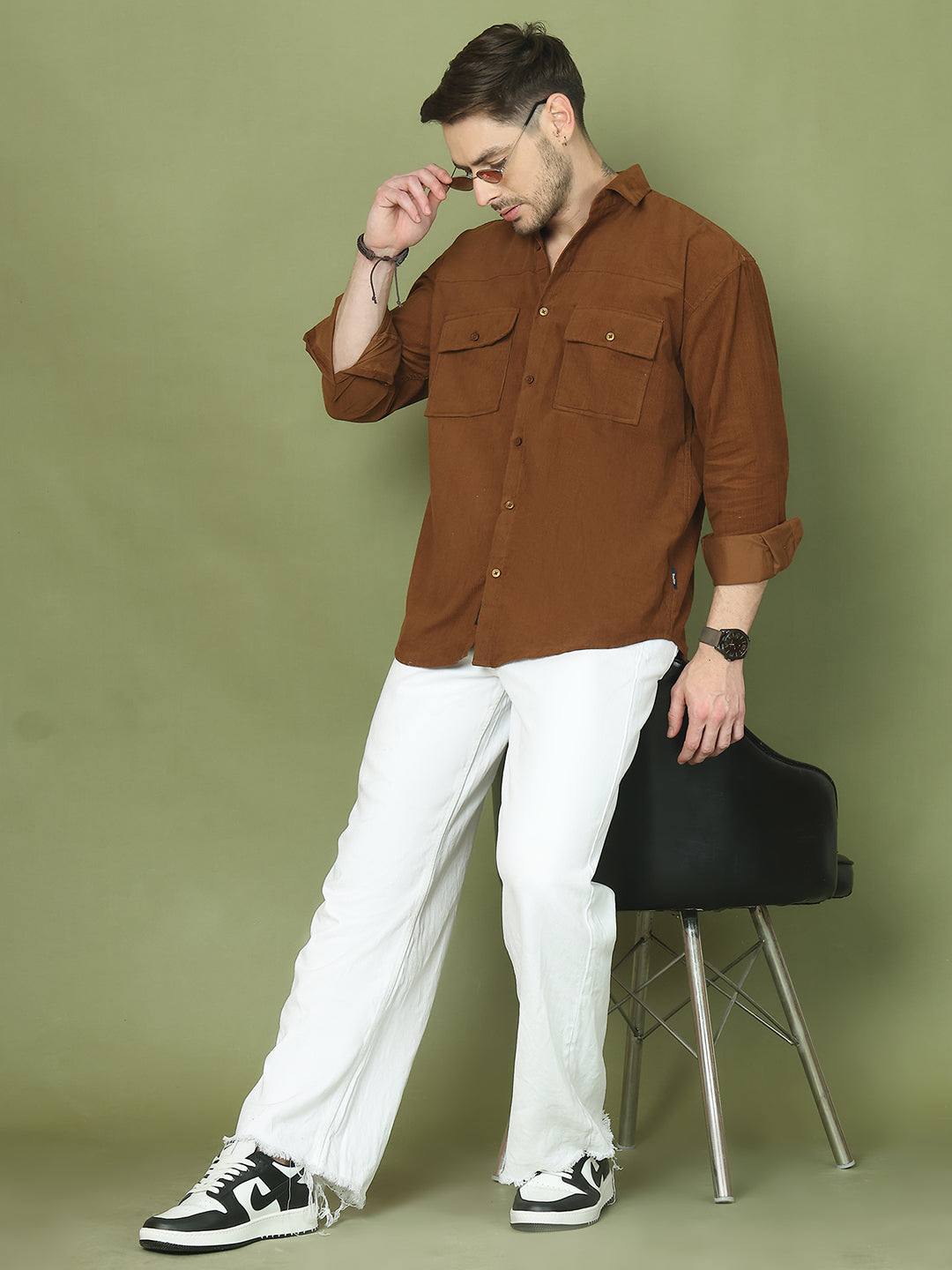 Classic Corduroy Shirt with Dual Pockets ( RDSH 014Brown )