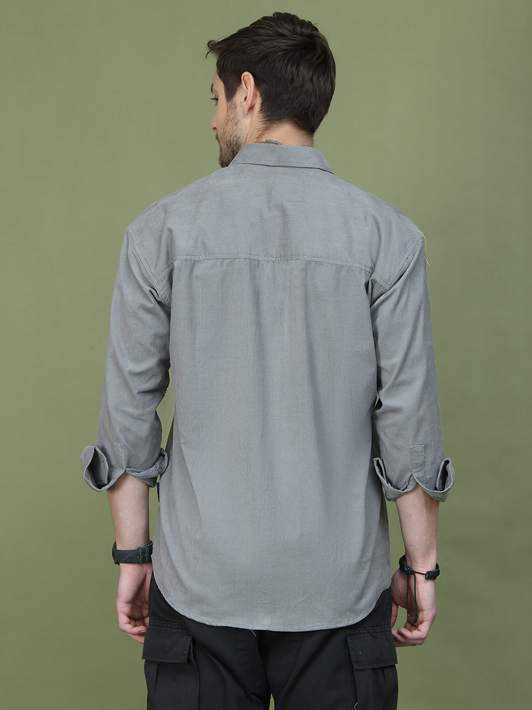 Classic Corduroy Shirt with Dual Pockets ( RDSH 014Light-Grey )