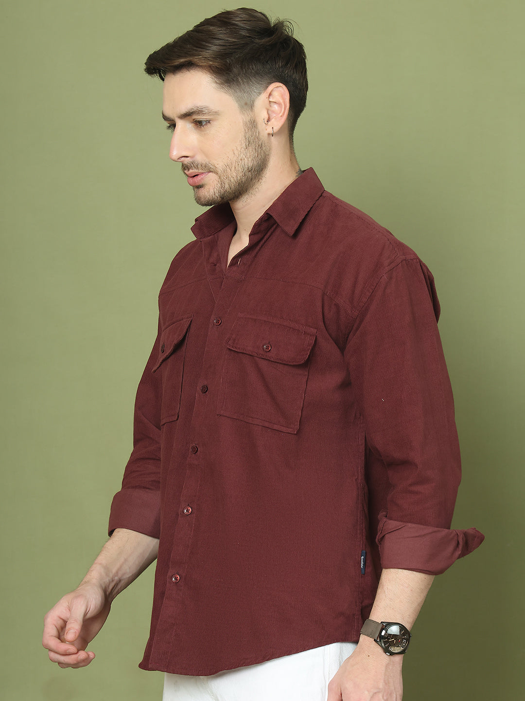 Classic Corduroy Shirt with Dual Pockets ( RDSH 014Maroon )