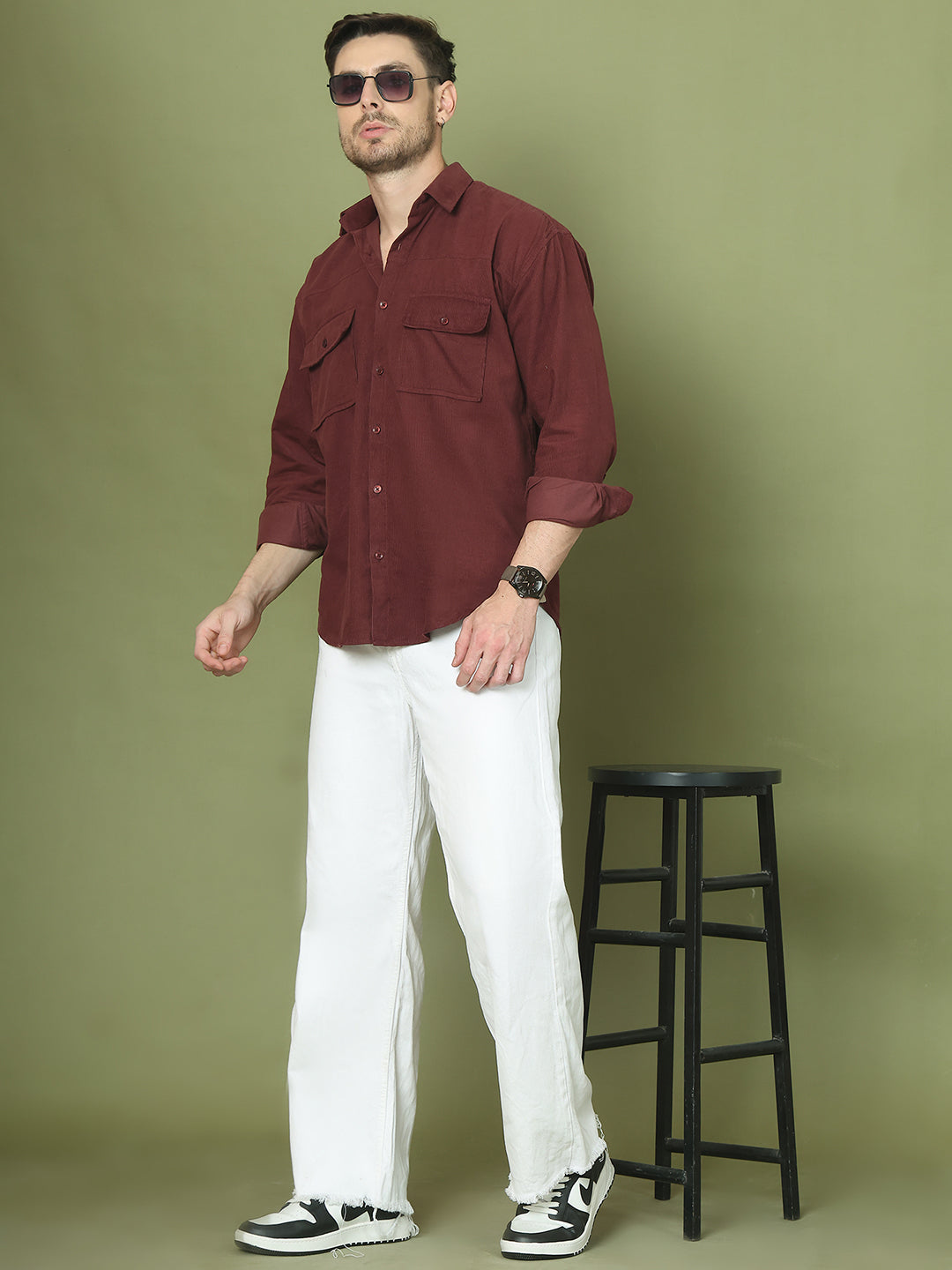 Classic Corduroy Shirt with Dual Pockets ( RDSH 014Maroon )