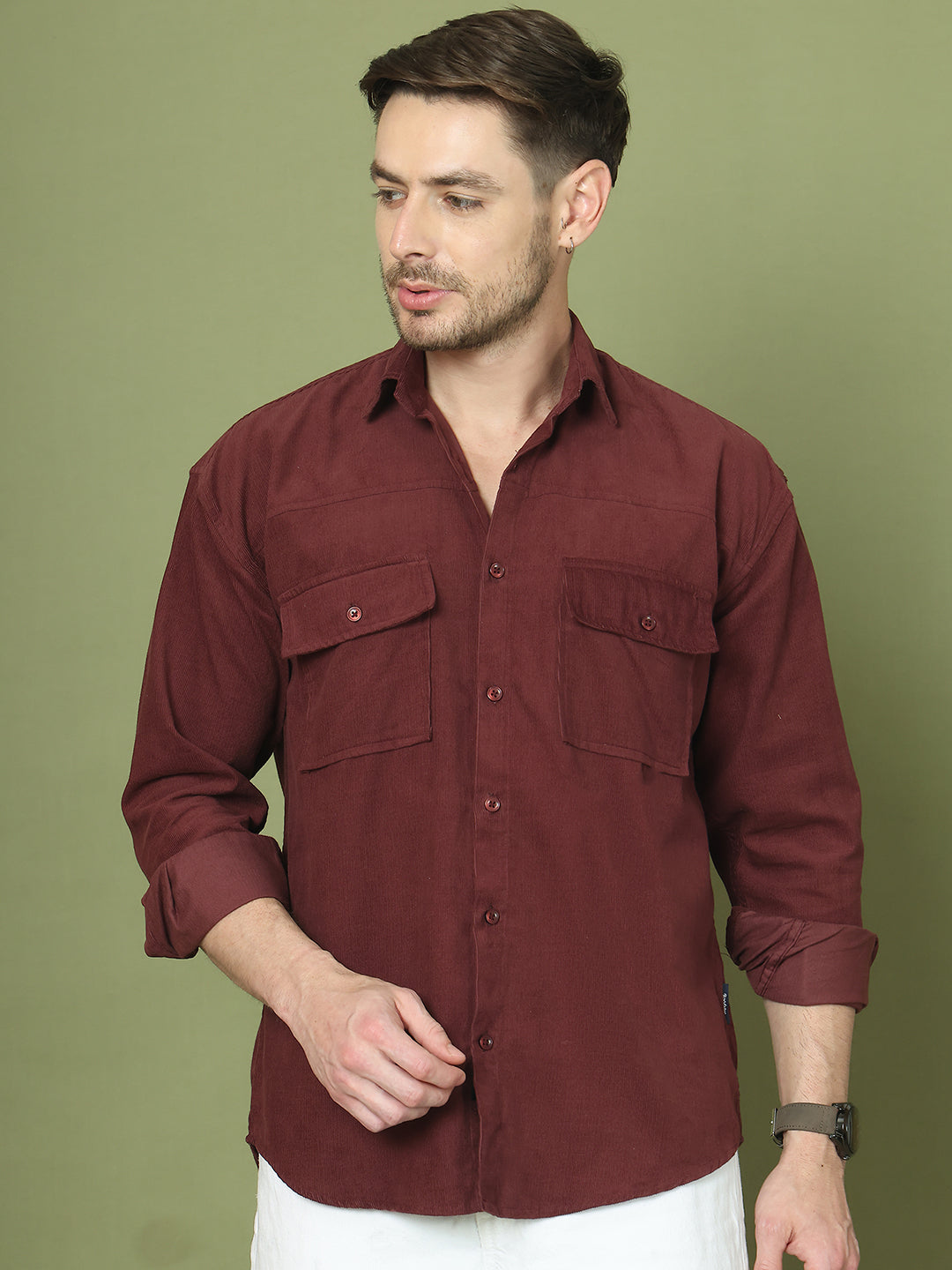 Classic Corduroy Shirt with Dual Pockets ( RDSH 014Maroon )