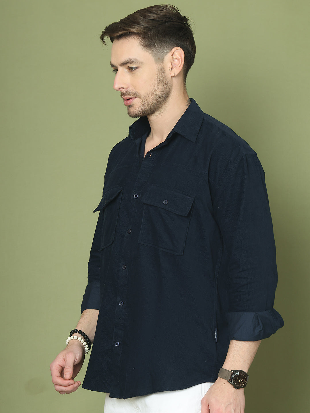 Classic Corduroy Shirt with Dual Pockets ( RDSH 014Navy )