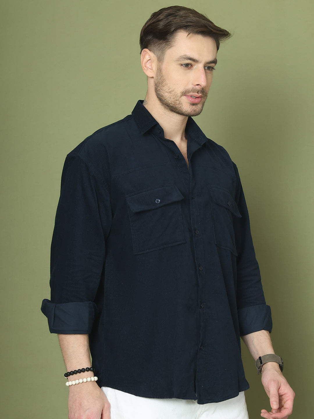 Classic Corduroy Shirt with Dual Pockets ( RDSH 014Navy )