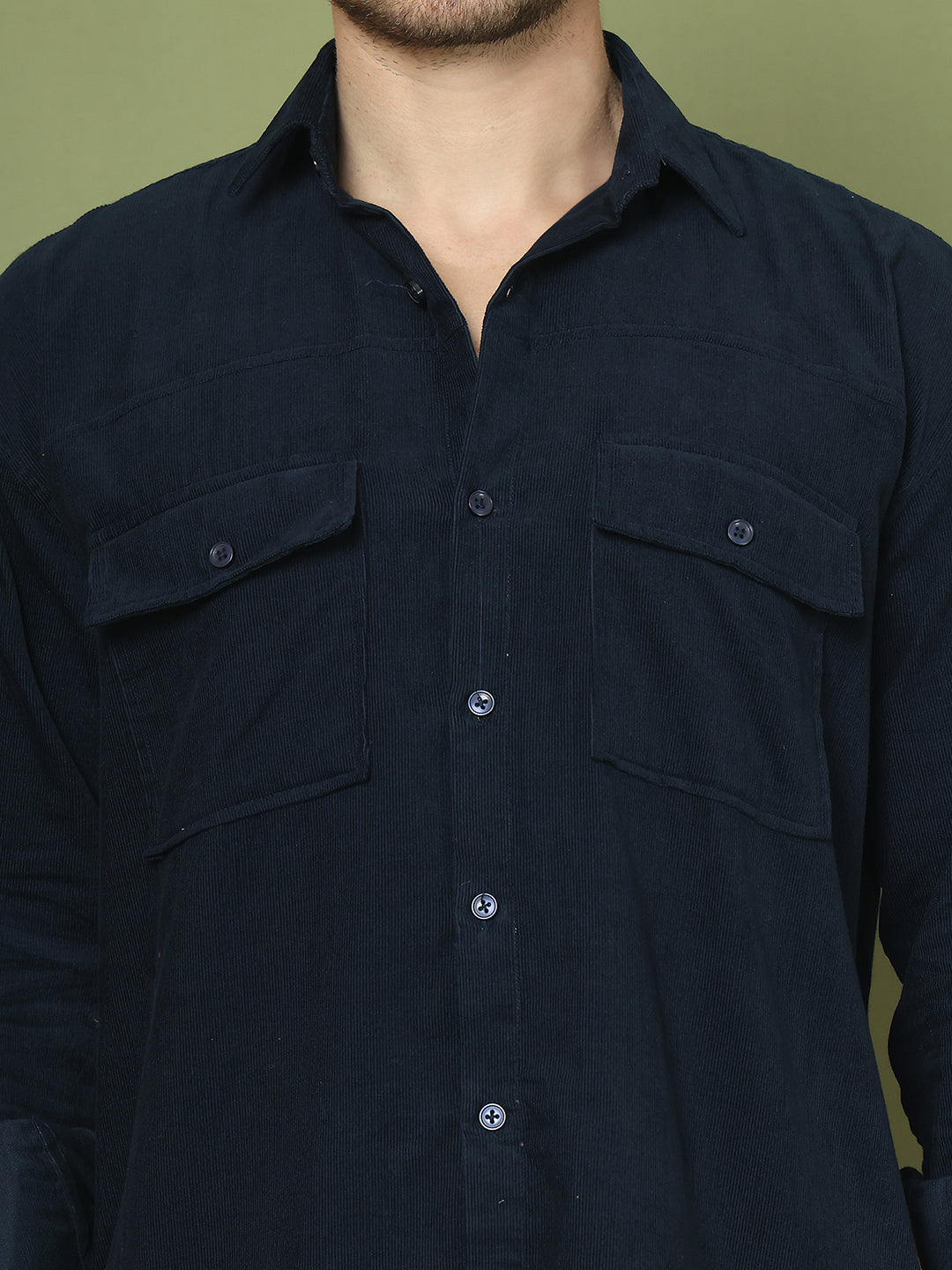 Classic Corduroy Shirt with Dual Pockets ( RDSH 014Navy )