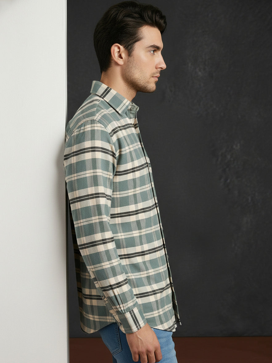 Classic Textured Pure Cotton Casual Shirt ( RDSH 016Green )