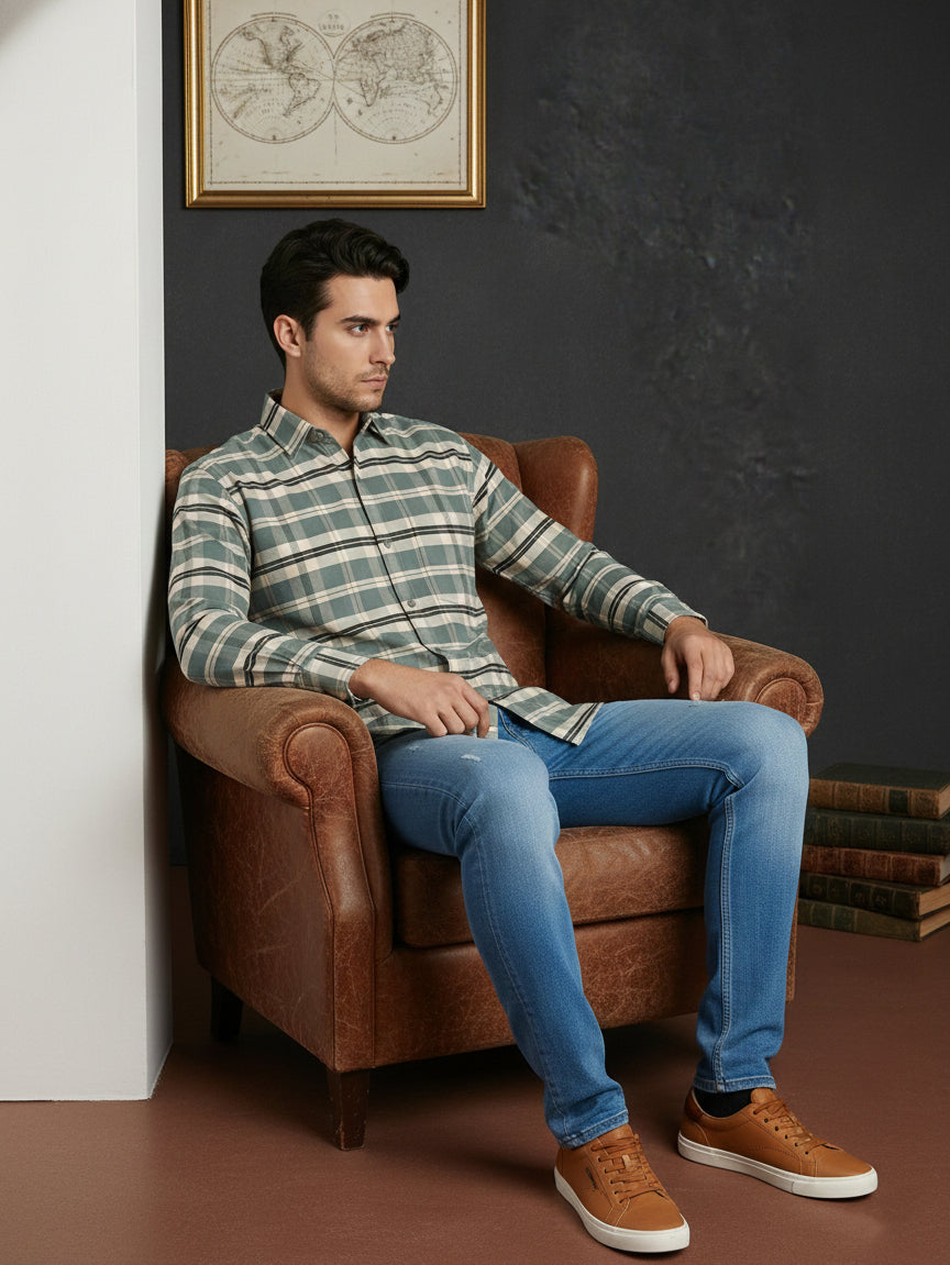 Classic Textured Pure Cotton Casual Shirt ( RDSH 016Green )