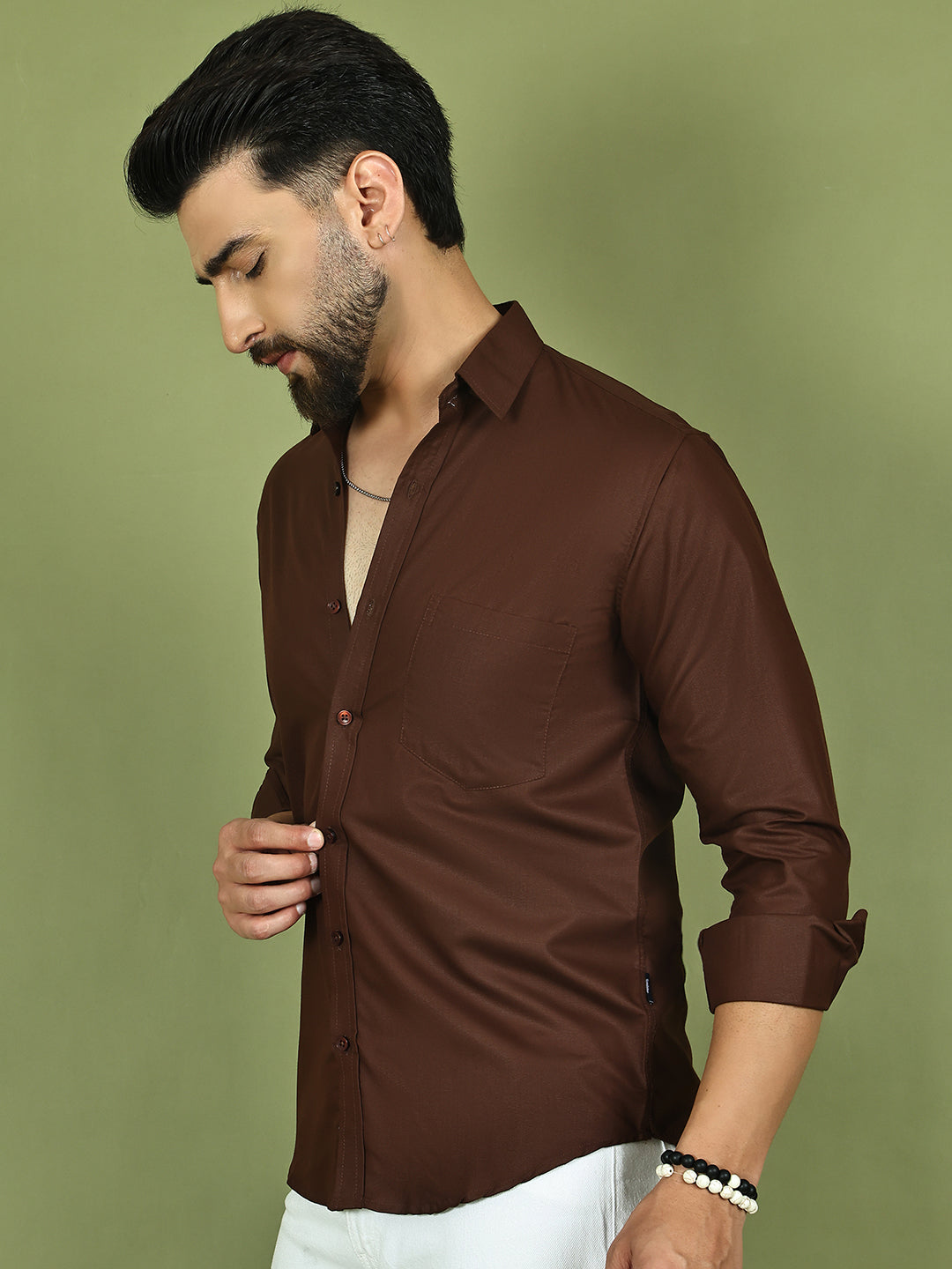 Men's Casual Cotton Blend Shirt ( RDSH 019Coffee )
