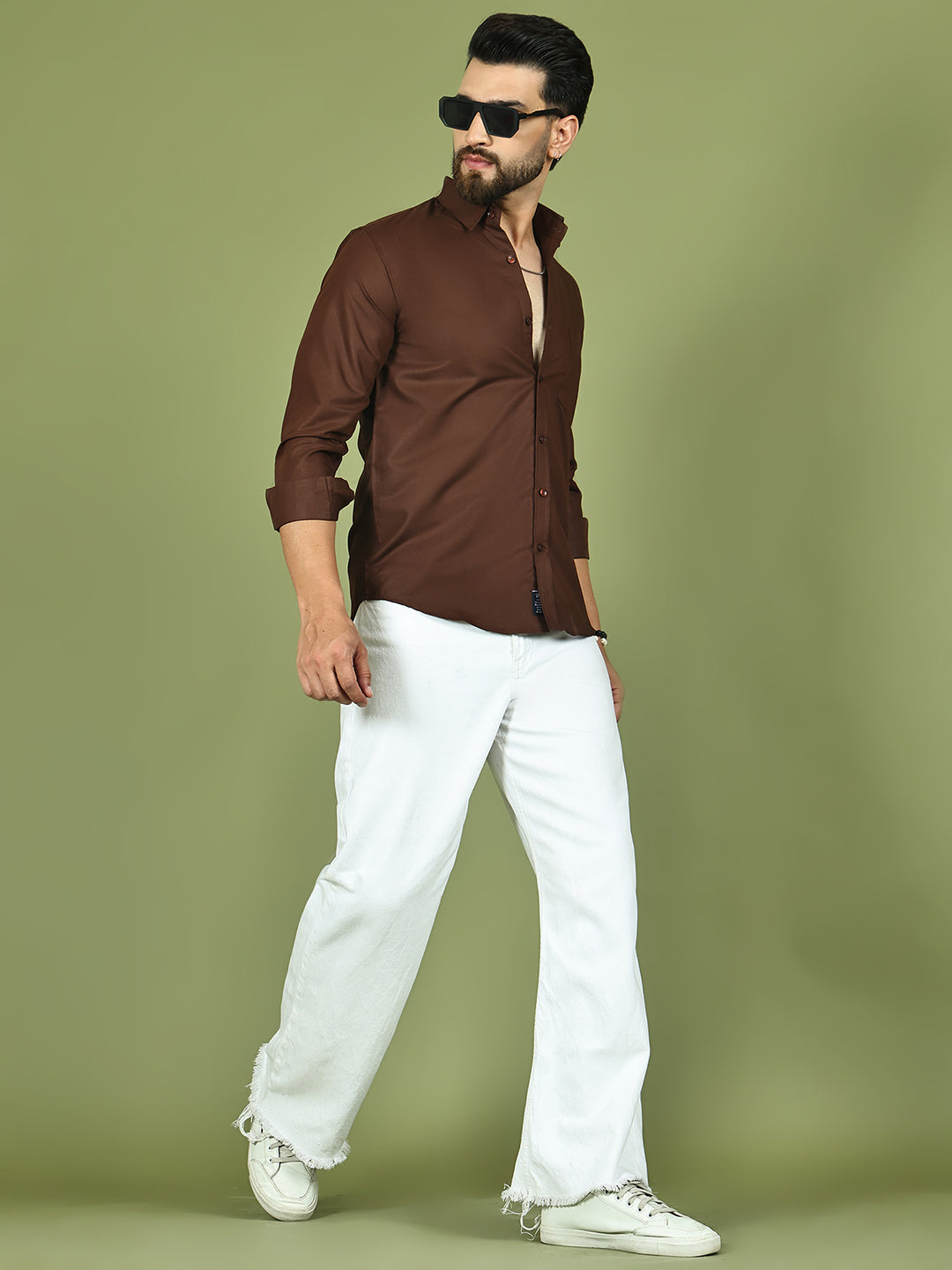 Men's Casual Cotton Blend Shirt ( RDSH 019Coffee )