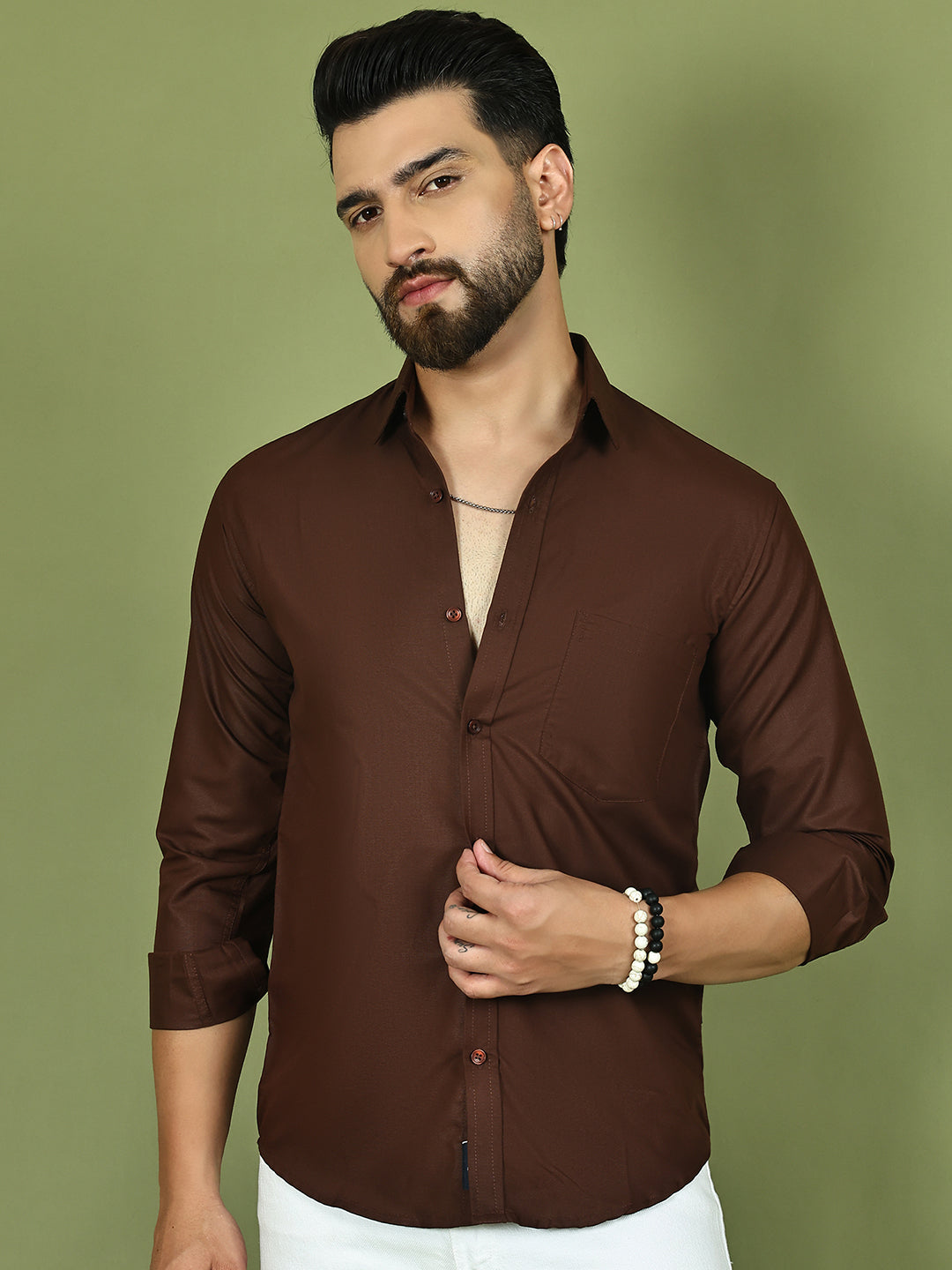 Men's Casual Cotton Blend Shirt ( RDSH 019Coffee )