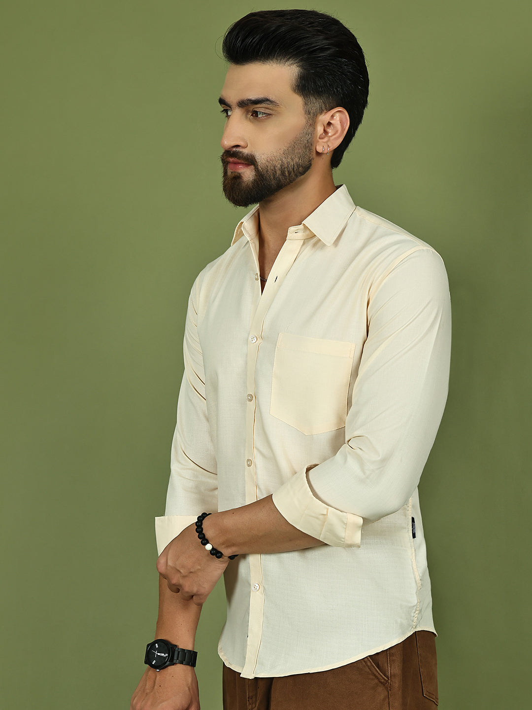 Men's Casual Cotton Blend Shirt ( RDSH 019Cream )