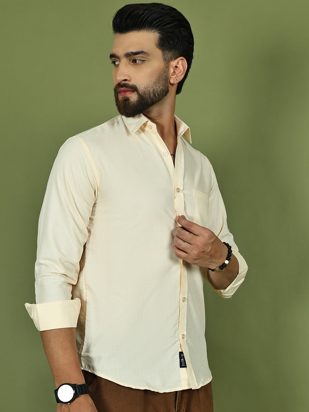 Men's Casual Cotton Blend Shirt ( RDSH 019Cream )