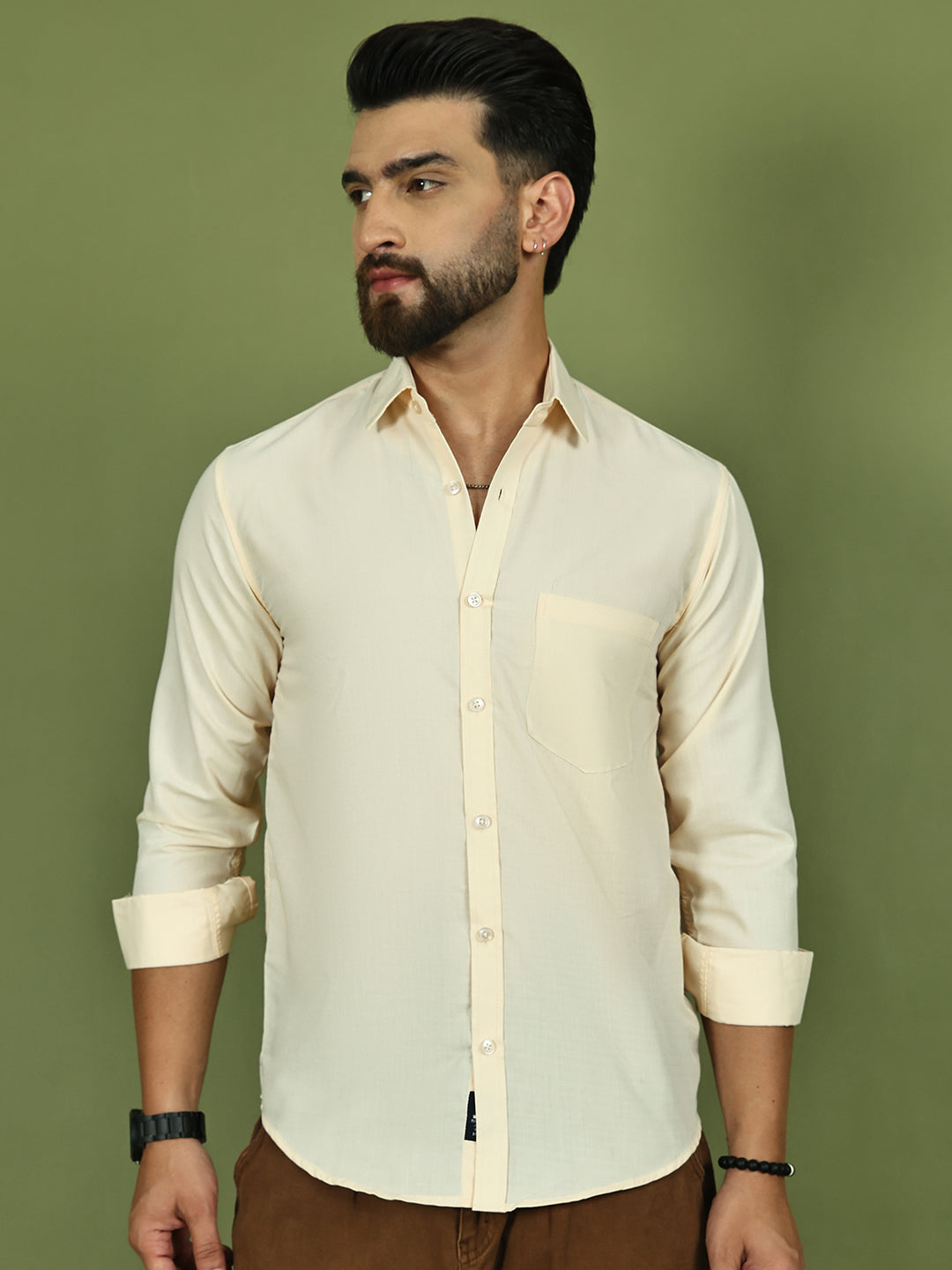 Men's Casual Cotton Blend Shirt ( RDSH 019Cream )