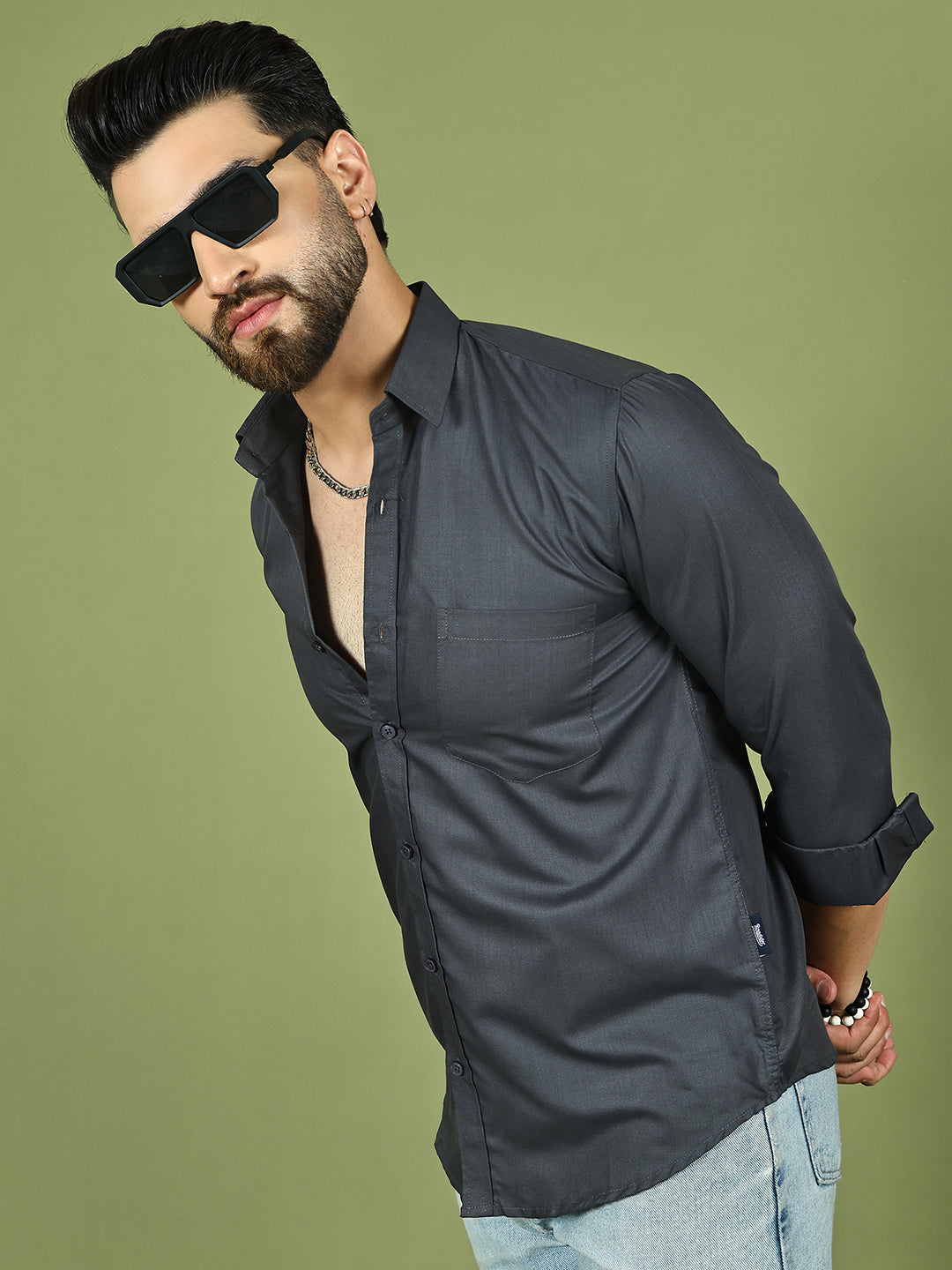 Men's Casual Cotton Blend Shirt ( RDSH 019Grey )