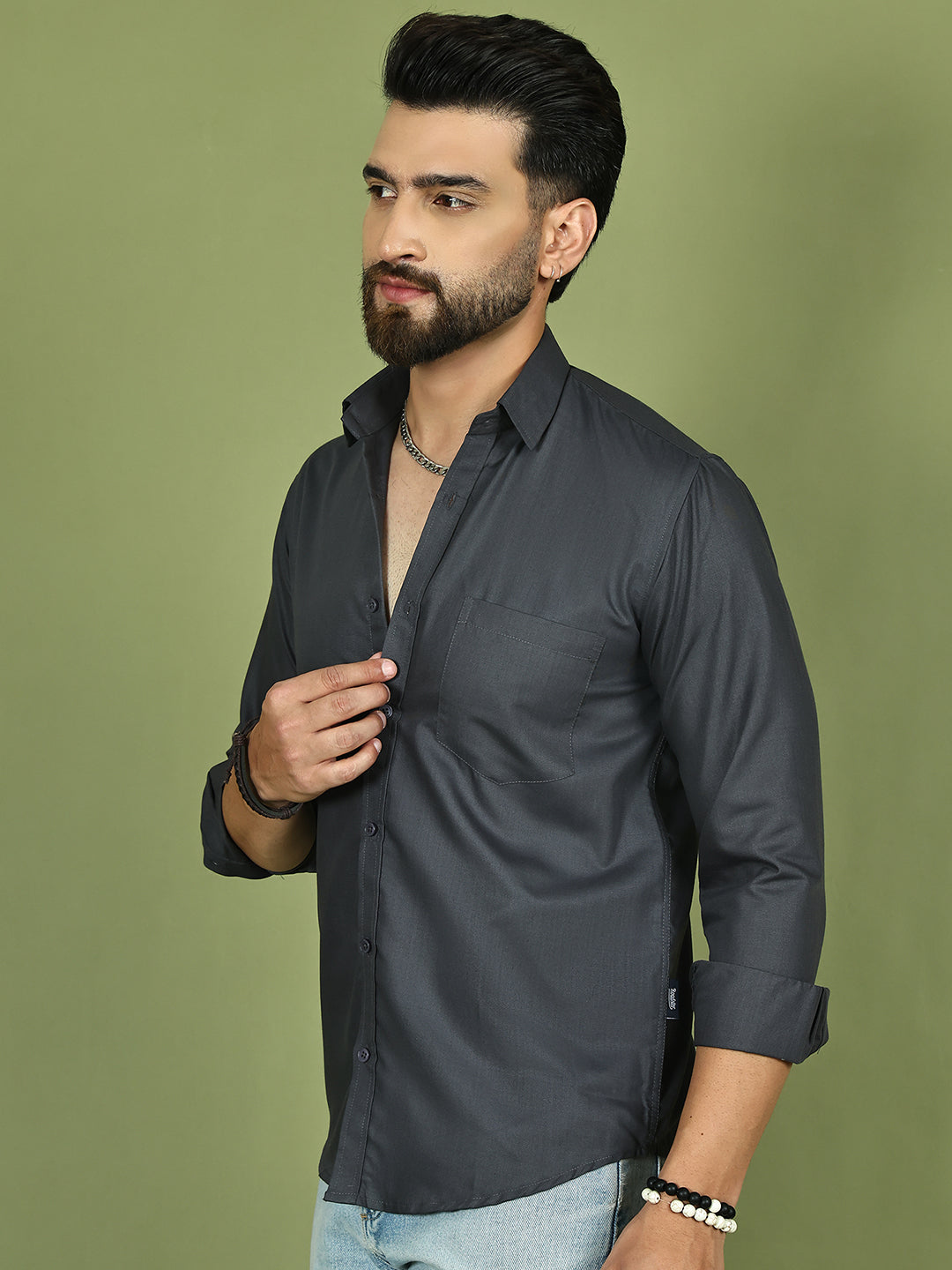 Men's Casual Cotton Blend Shirt ( RDSH 019Grey )