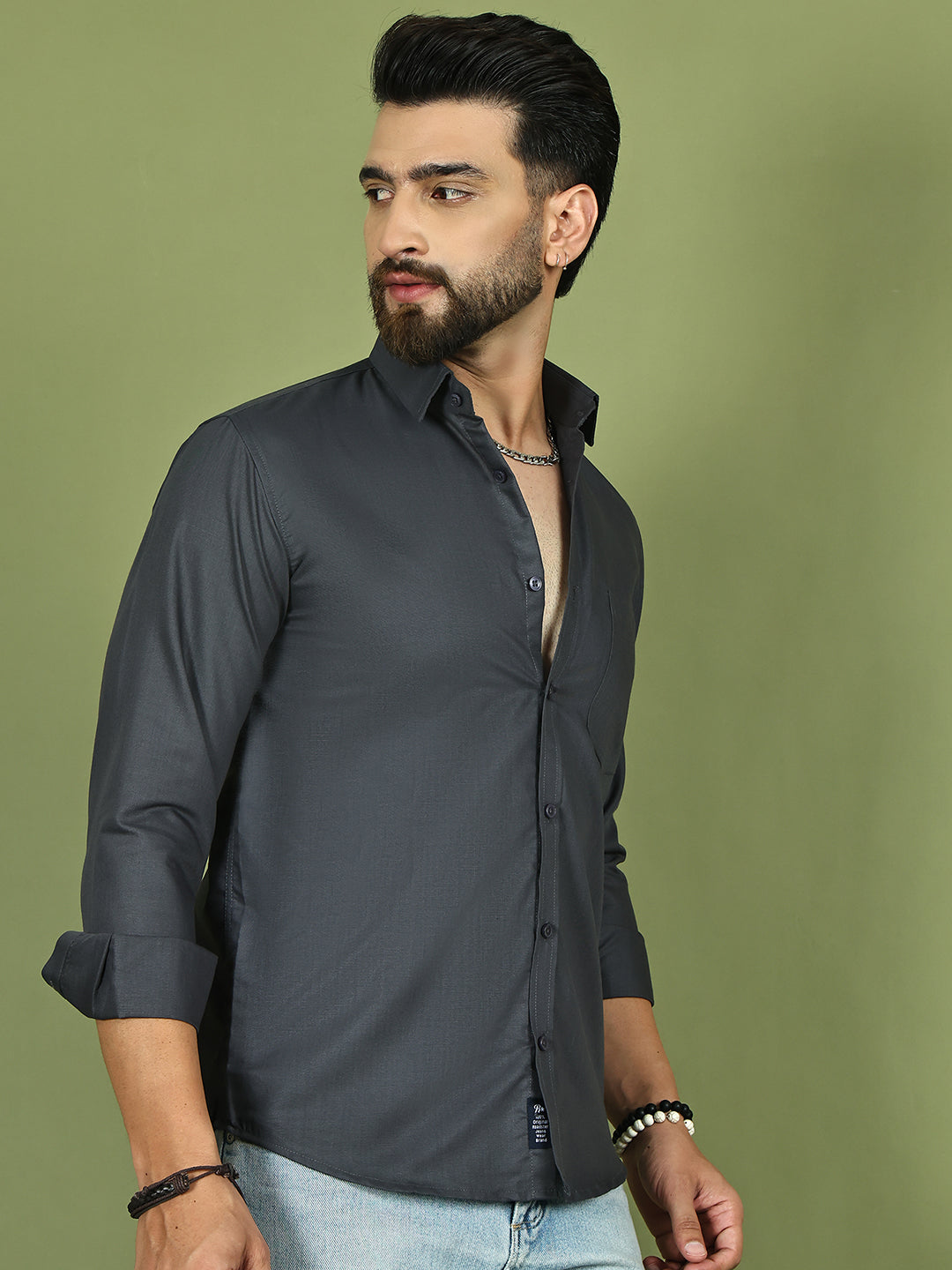 Men's Casual Cotton Blend Shirt ( RDSH 019Grey )
