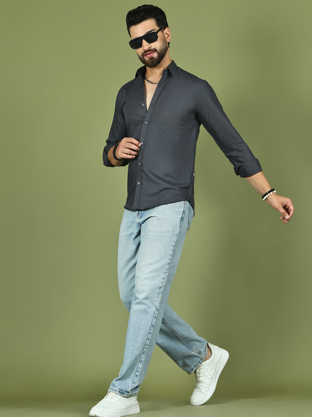Men's Casual Cotton Blend Shirt ( RDSH 019Grey )