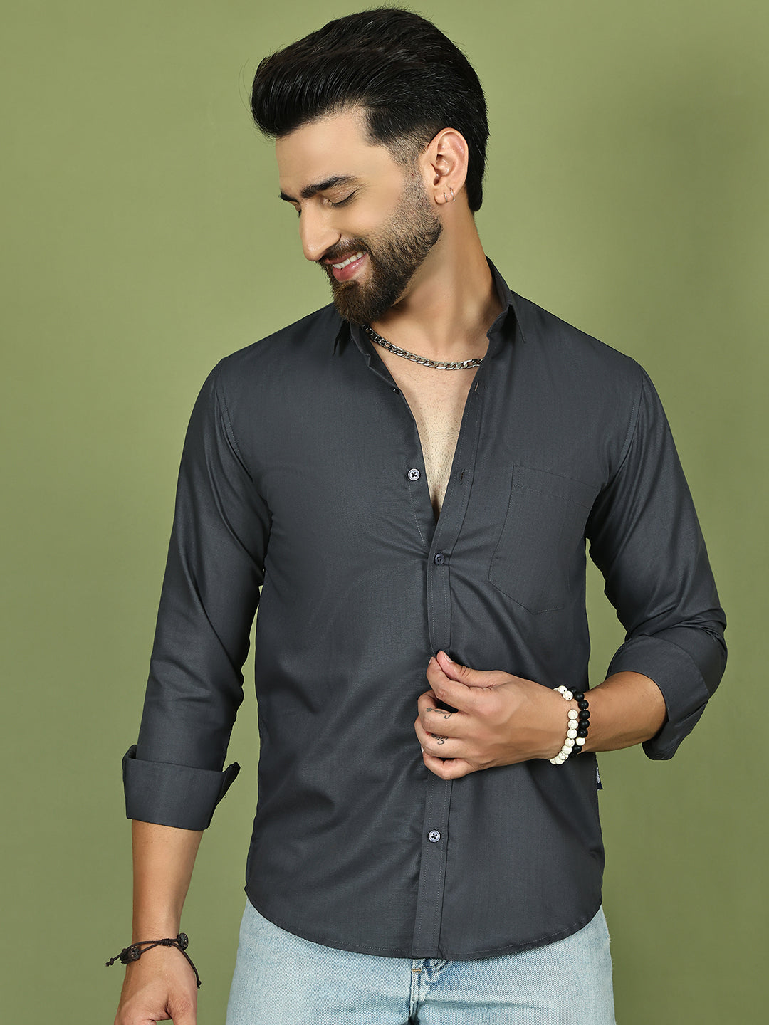 Men's Casual Cotton Blend Shirt ( RDSH 019Grey )