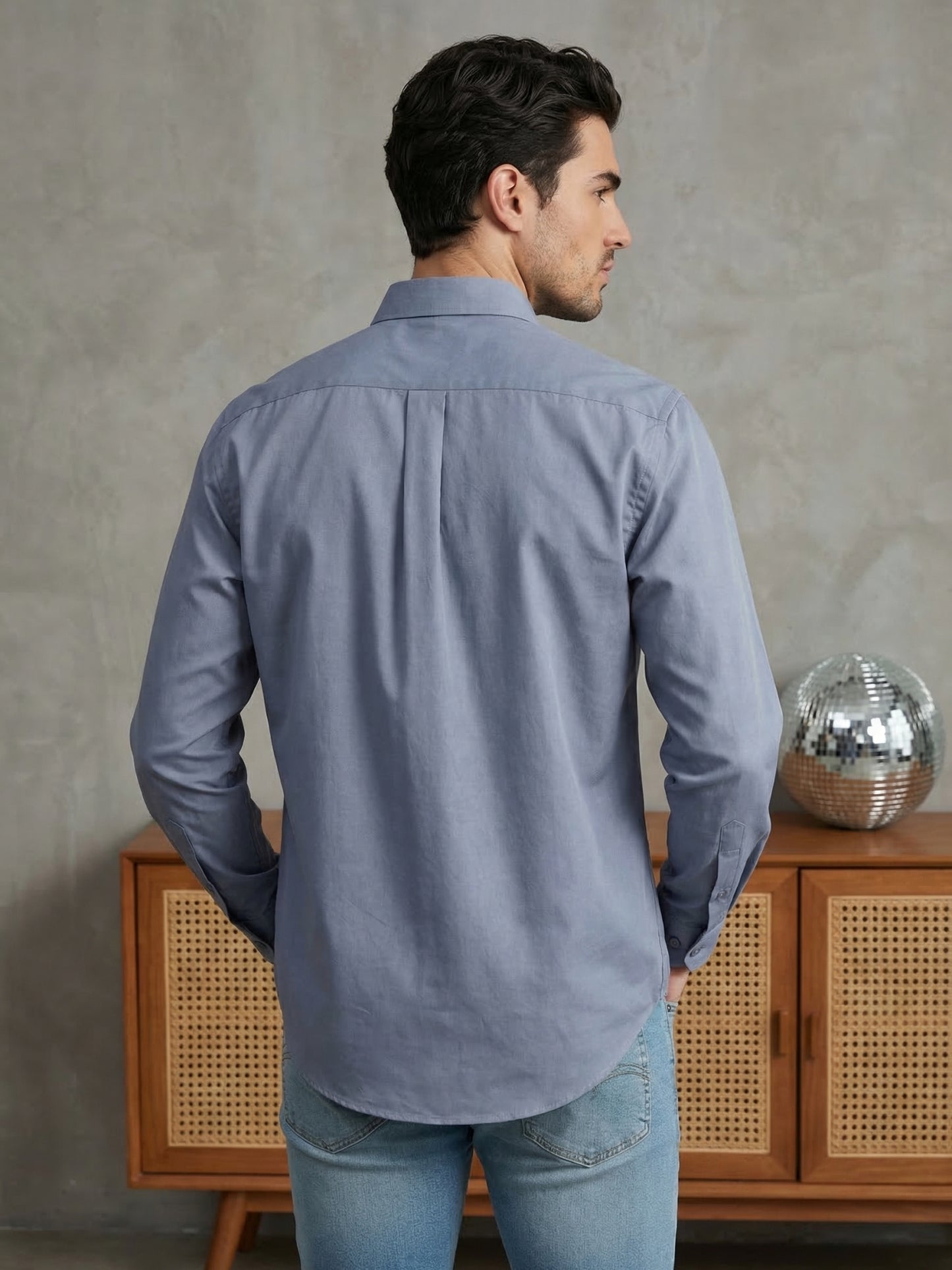 Men's Casual Cotton Blend Shirt ( RDSH 019Light-Grey )