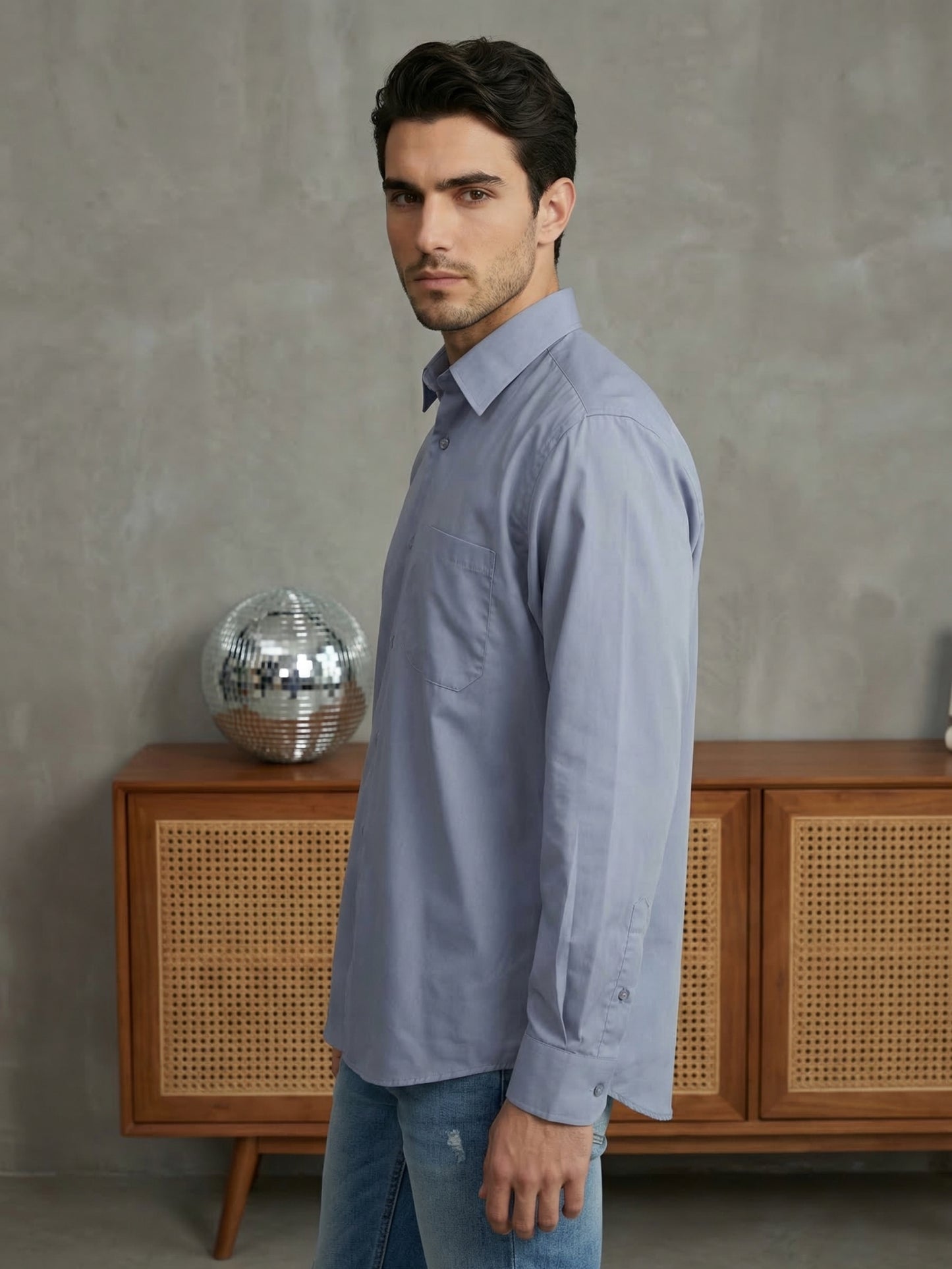 Men's Casual Cotton Blend Shirt ( RDSH 019Light-Grey )