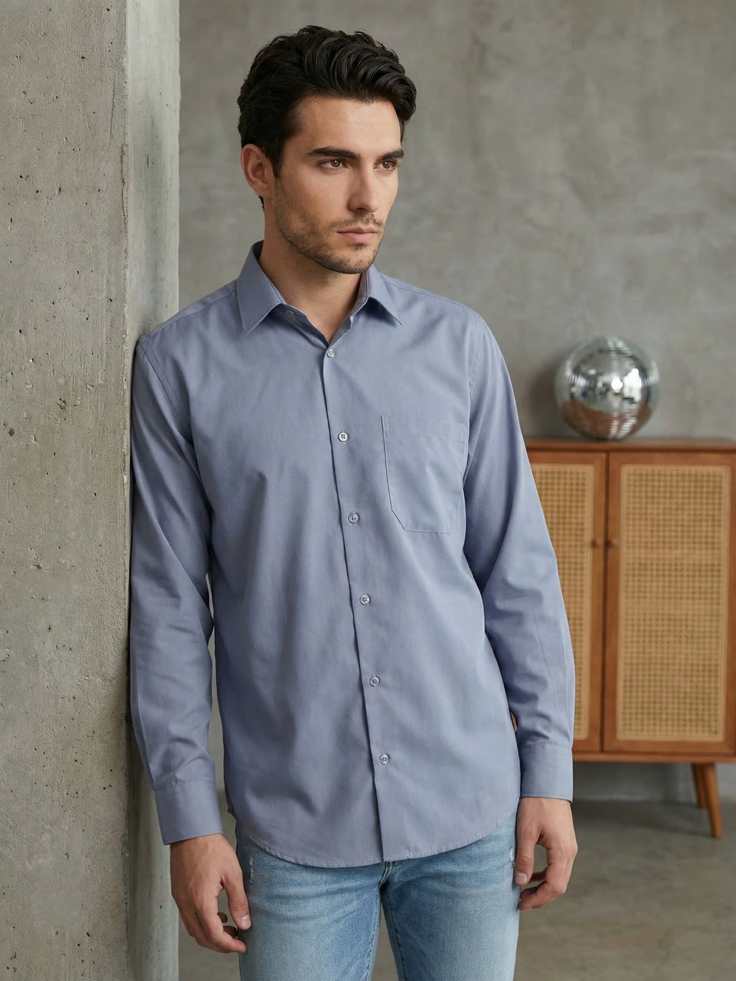 Men's Casual Cotton Blend Shirt ( RDSH 019Light-Grey )