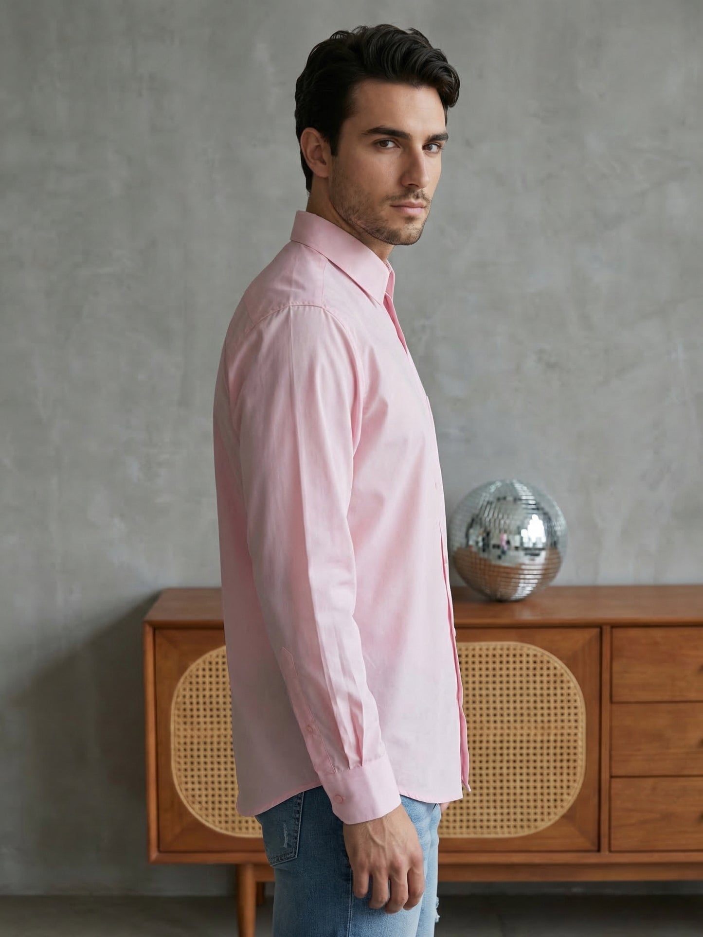 Men's Casual Cotton Blend Shirt ( RDSH 019Pink )