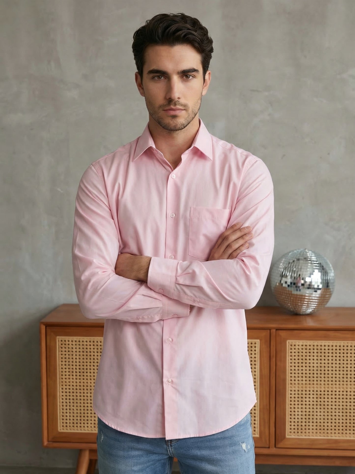 Men's Casual Cotton Blend Shirt ( RDSH 019Pink )