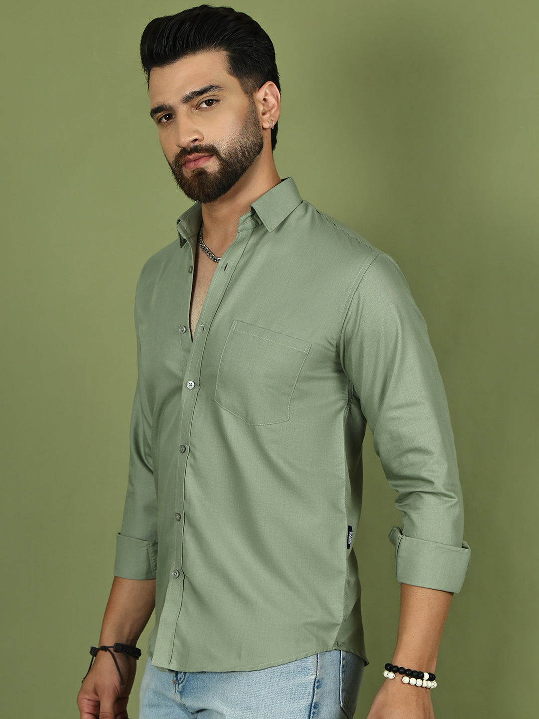 Men's Casual Cotton Blend Shirt ( RDSH 019Steel-Grey )