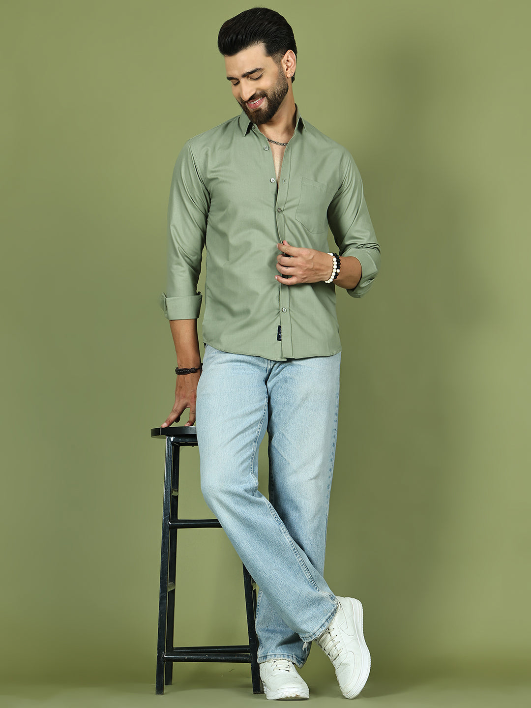 Men's Casual Cotton Blend Shirt ( RDSH 019Steel-Grey )