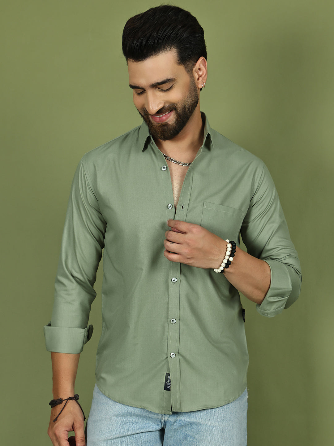 Men's Casual Cotton Blend Shirt ( RDSH 019Steel-Grey )