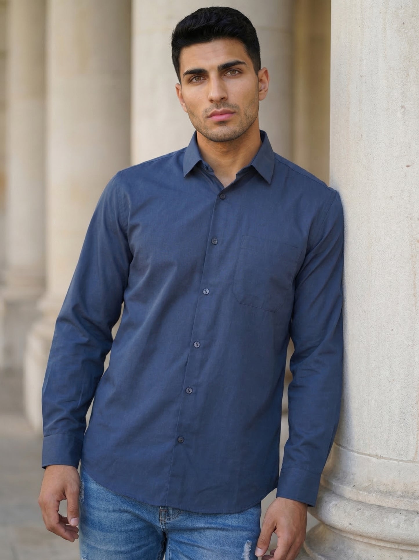 Men's Casual Cotton Blend Shirt ( RDSH 019Teal )