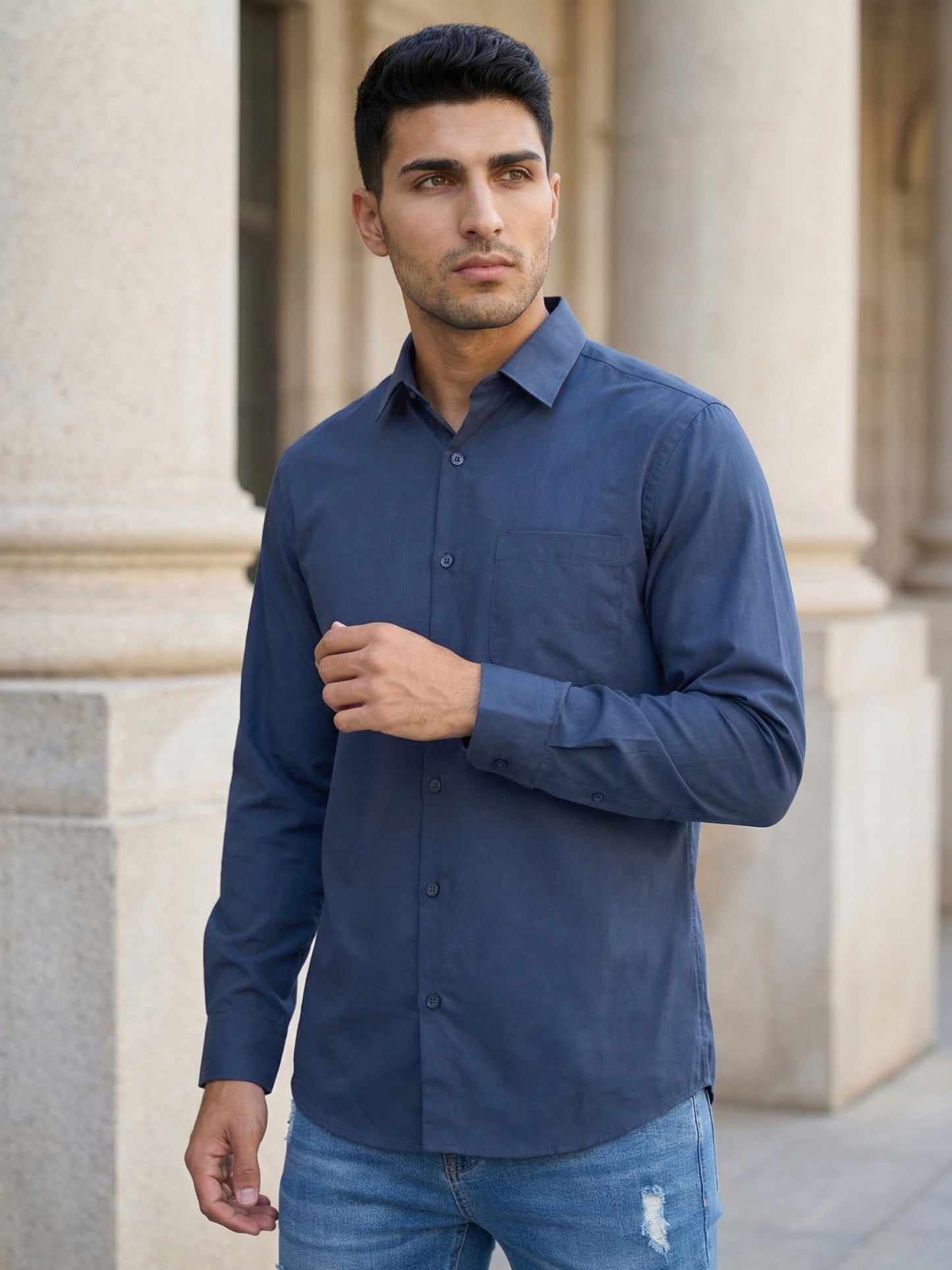 Men's Casual Cotton Blend Shirt ( RDSH 019Teal )