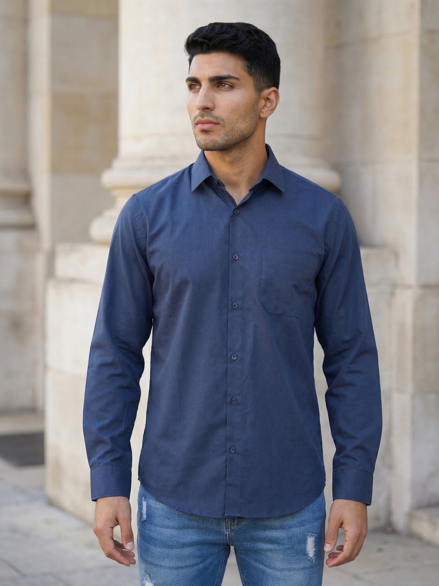 Men's Casual Cotton Blend Shirt ( RDSH 019Teal )