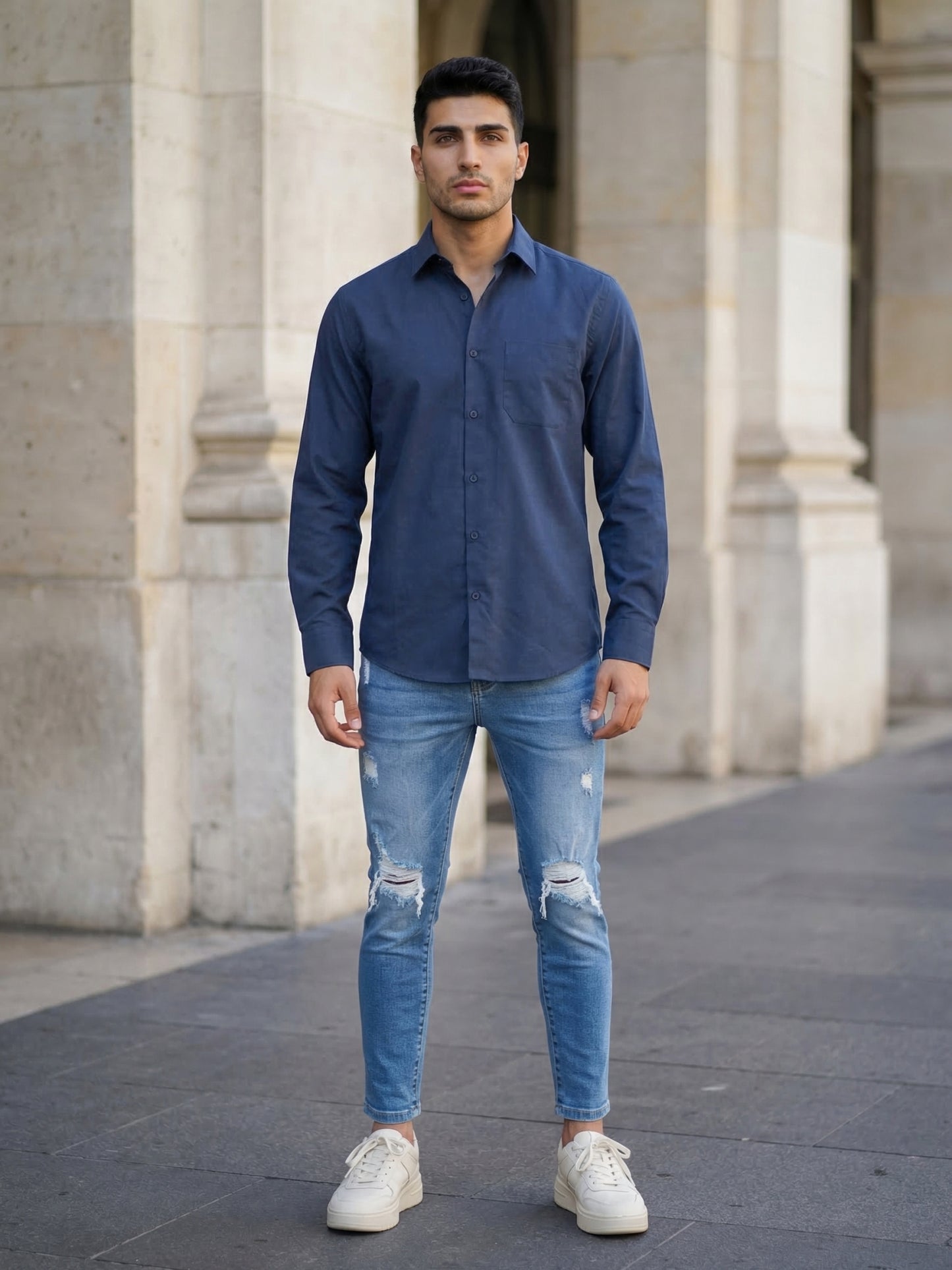 Men's Casual Cotton Blend Shirt ( RDSH 019Teal )